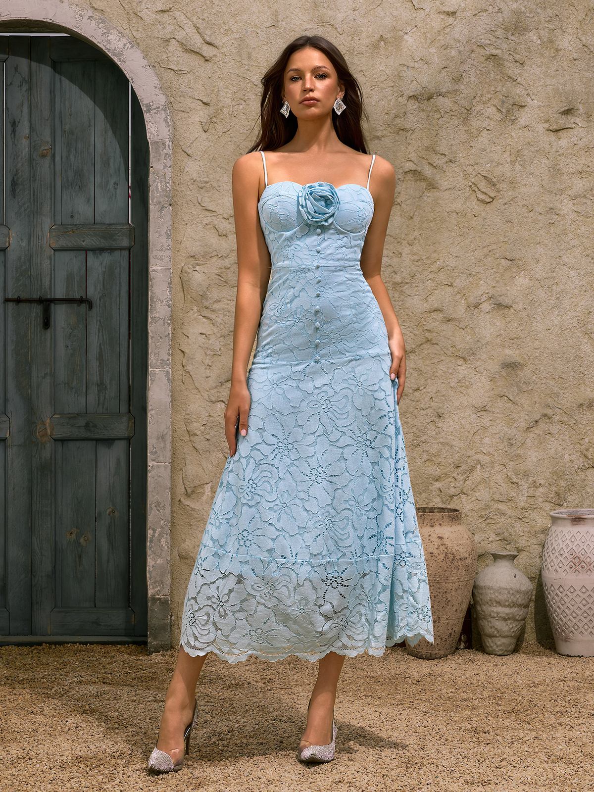 Dhanya Spaghetti Flower Midi Dress