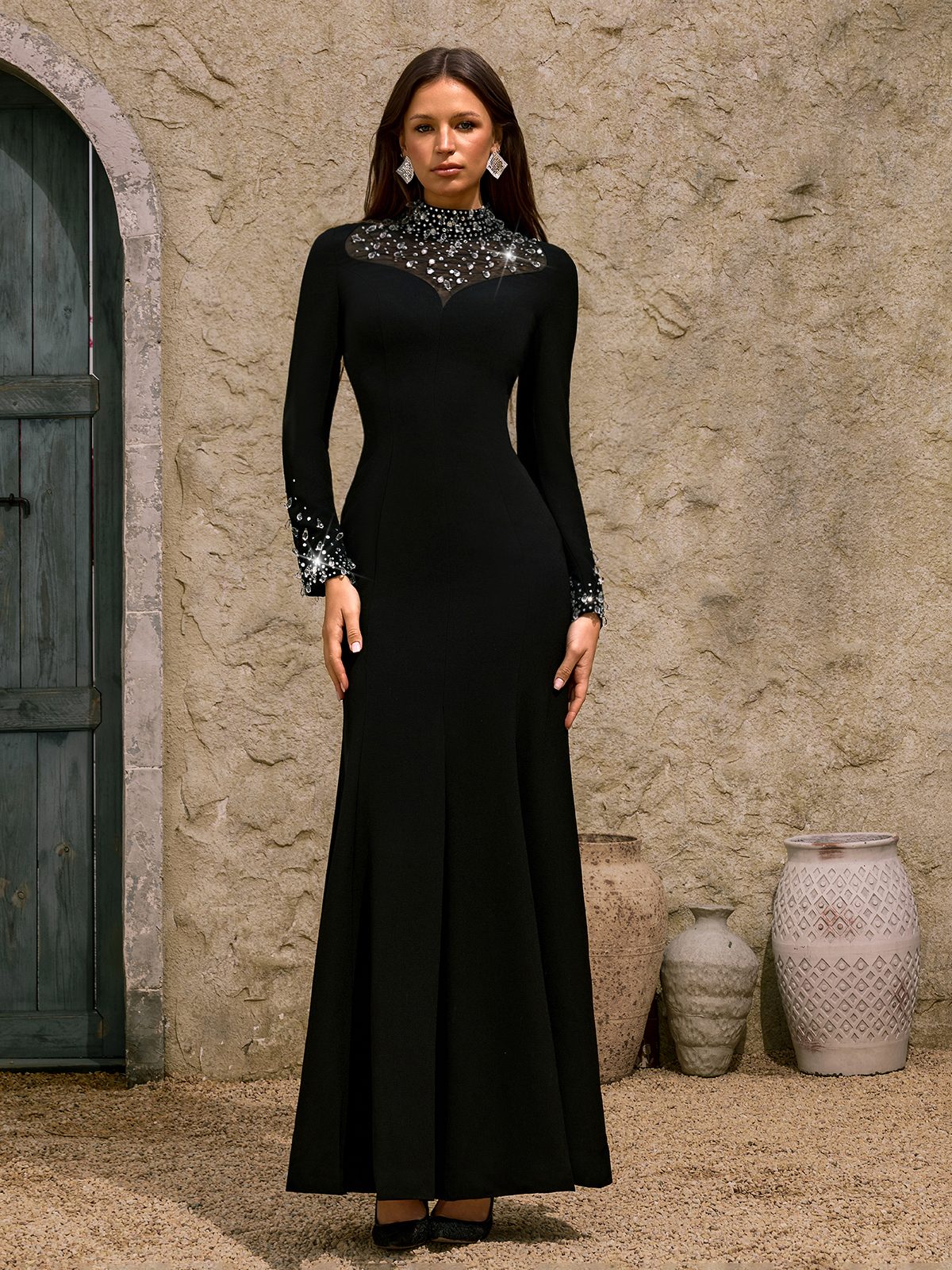 Dhyana Long Sleeve Diamond Maxi Dress