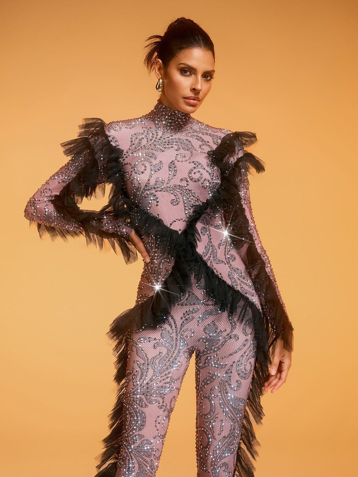 Dilys Tulle Trimmed Rhinestone Jumpsuit
