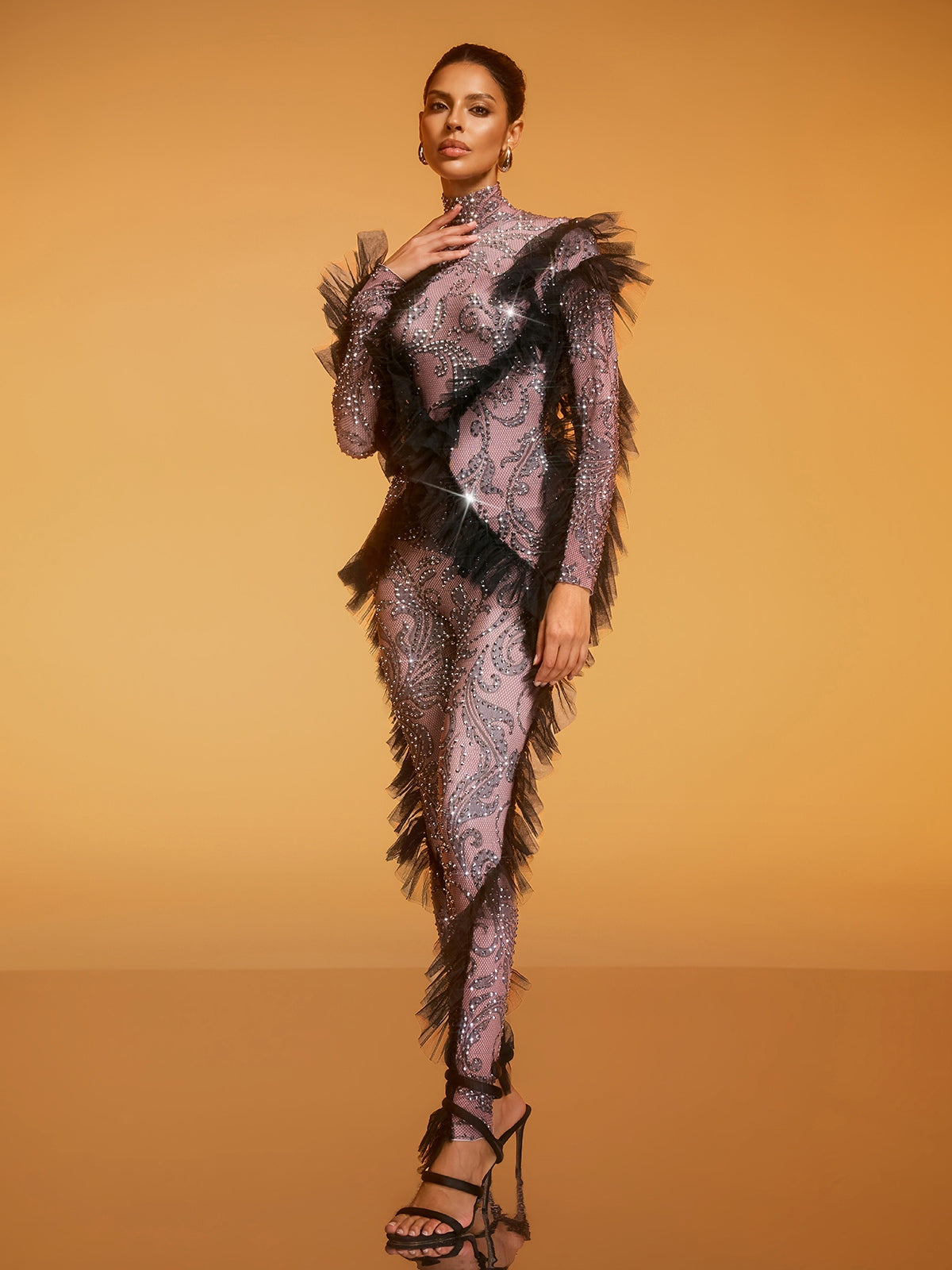 Dilys Tulle Trimmed Rhinestone Jumpsuit