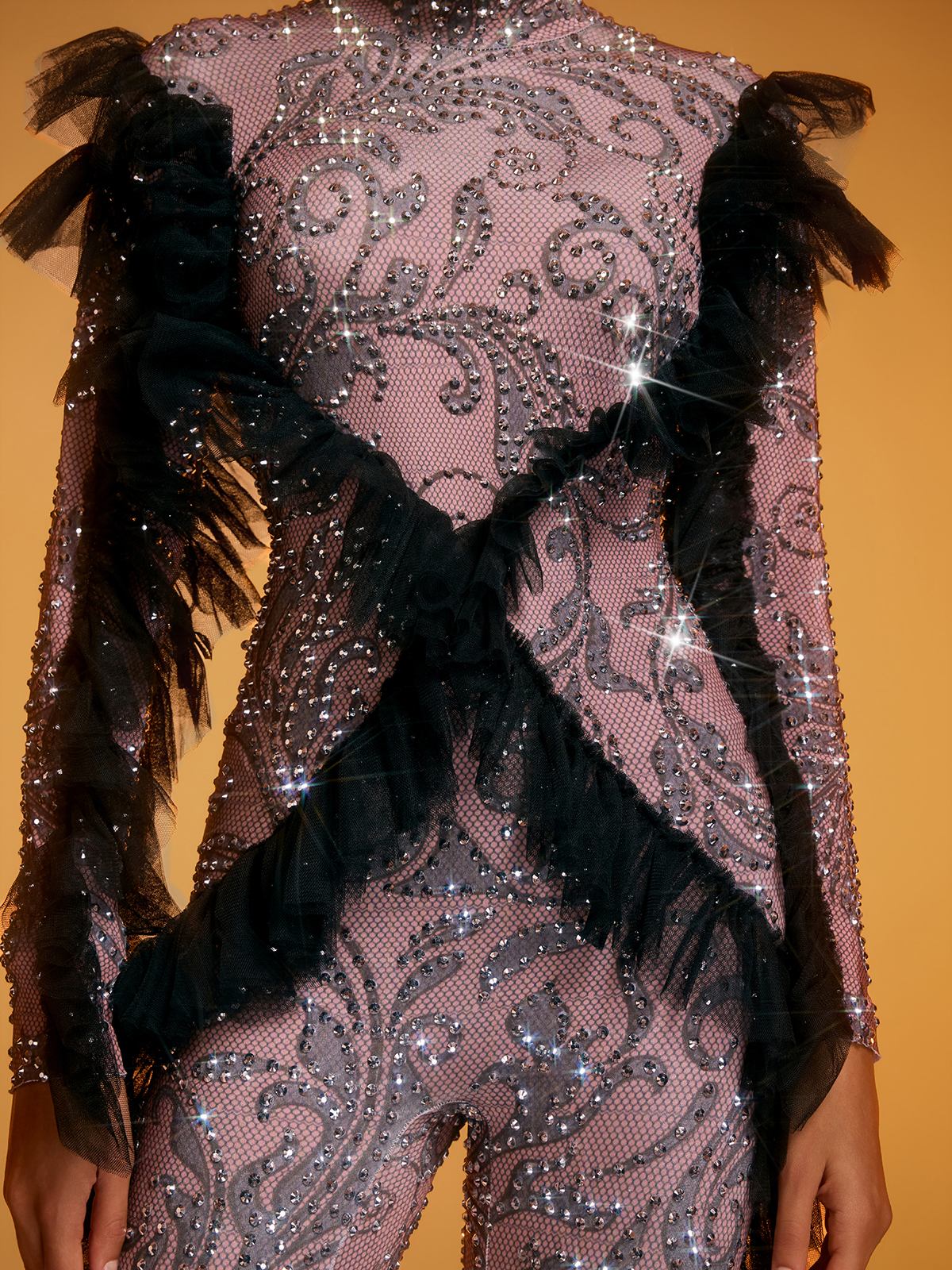 Dilys Tulle Trimmed Rhinestone Jumpsuit