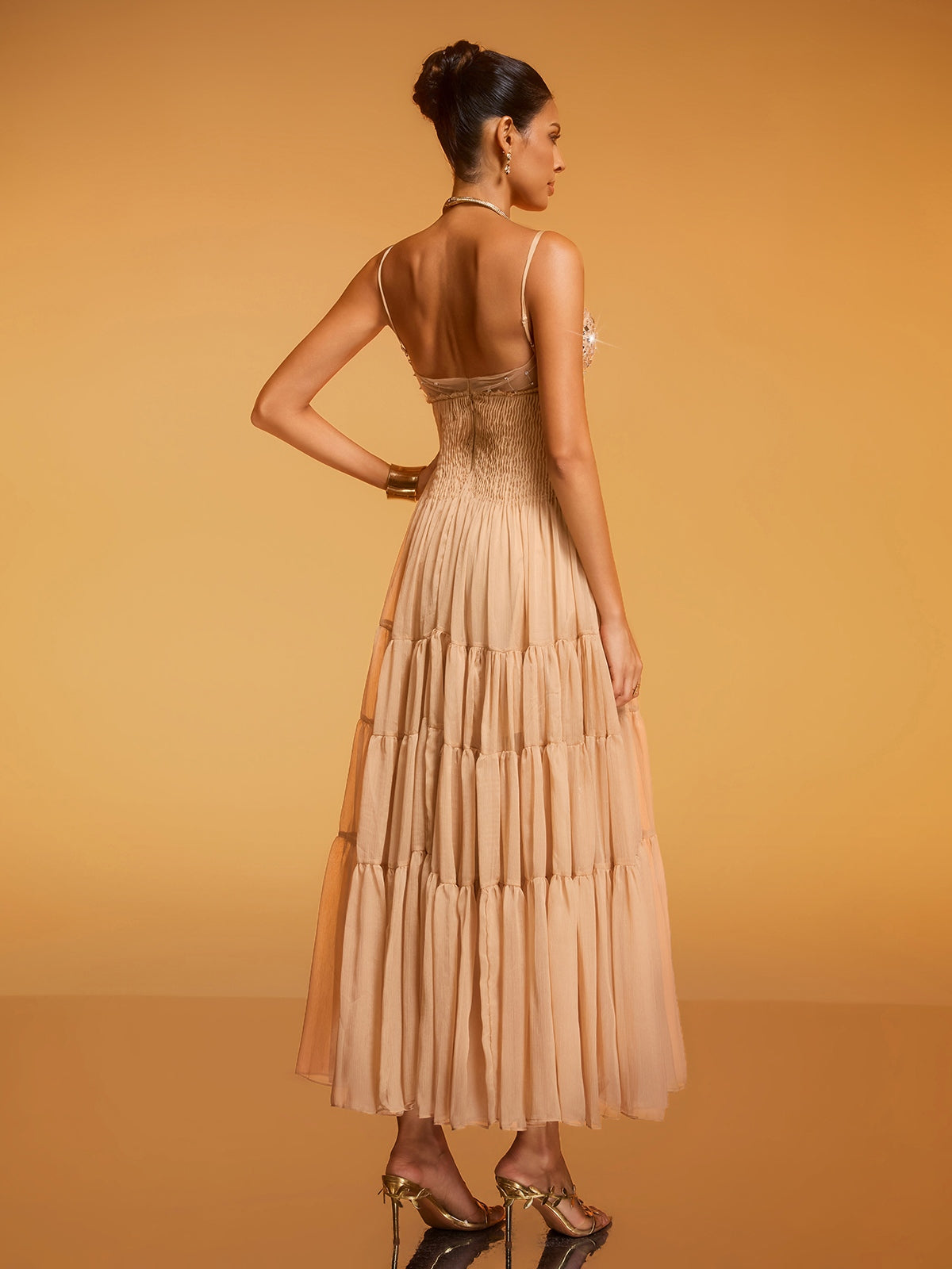 Divna Spaghetti Pleated Rhinestone Dress