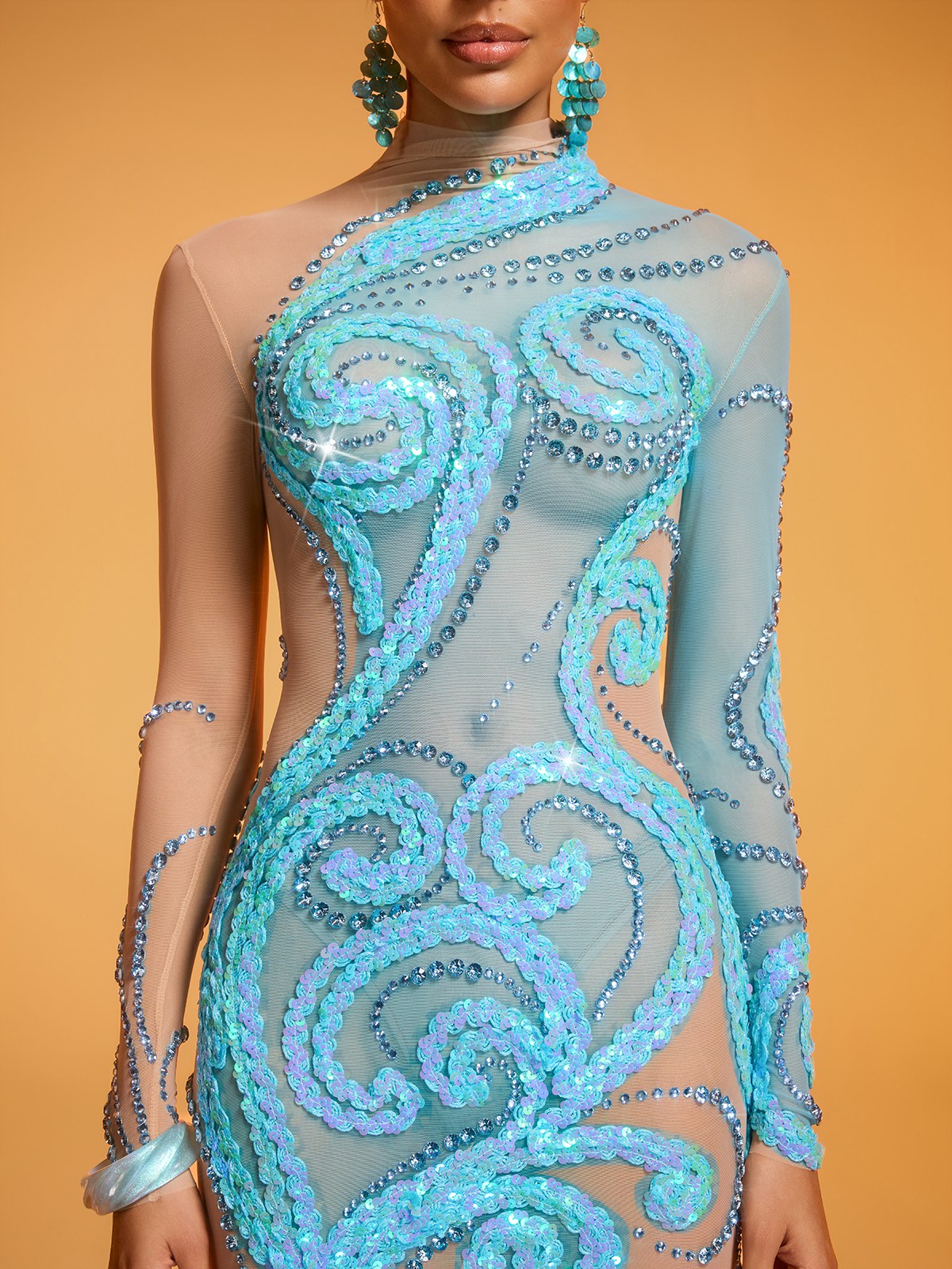 Diwata Crystal Sequin Mesh Mini Dress