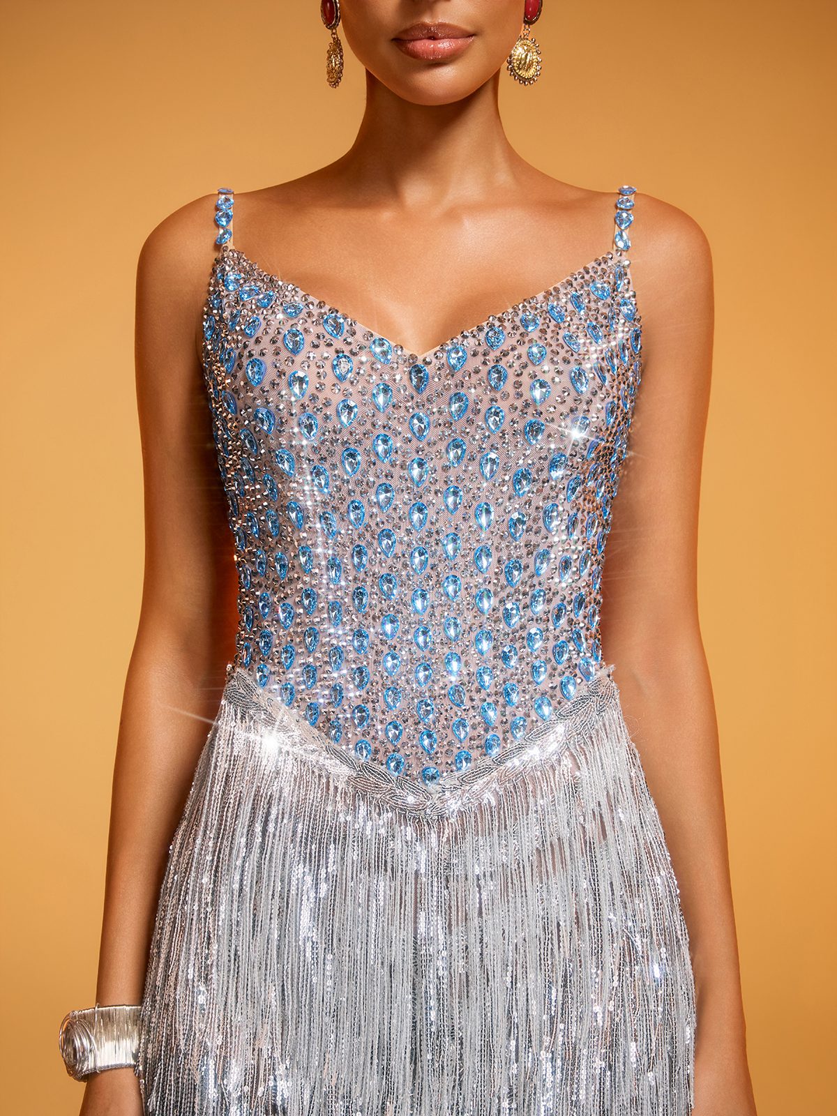 Doga Spaghetti Crystal Fringe Mini Dress