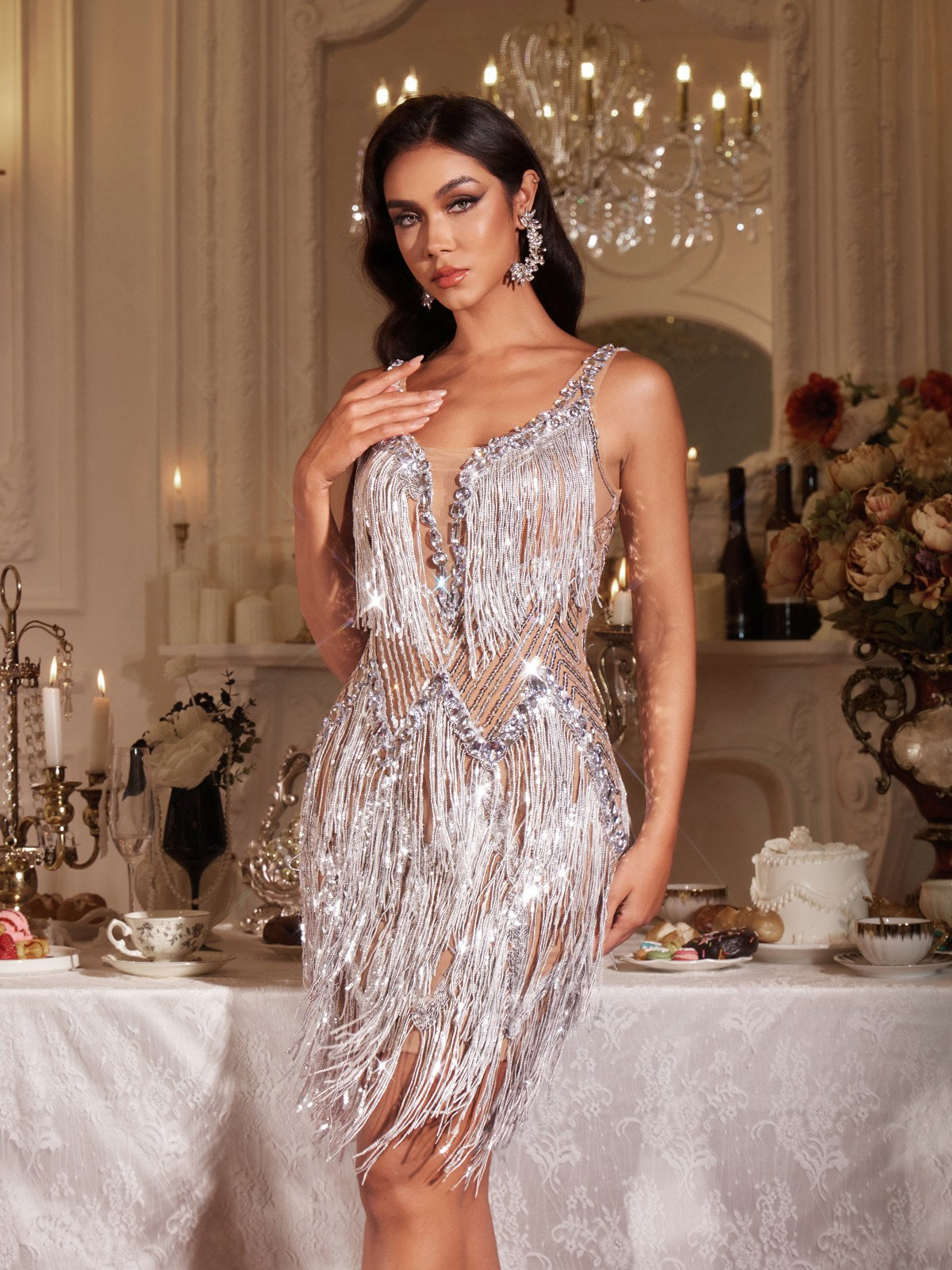 Donaver Sequin Fringe Mini Dress