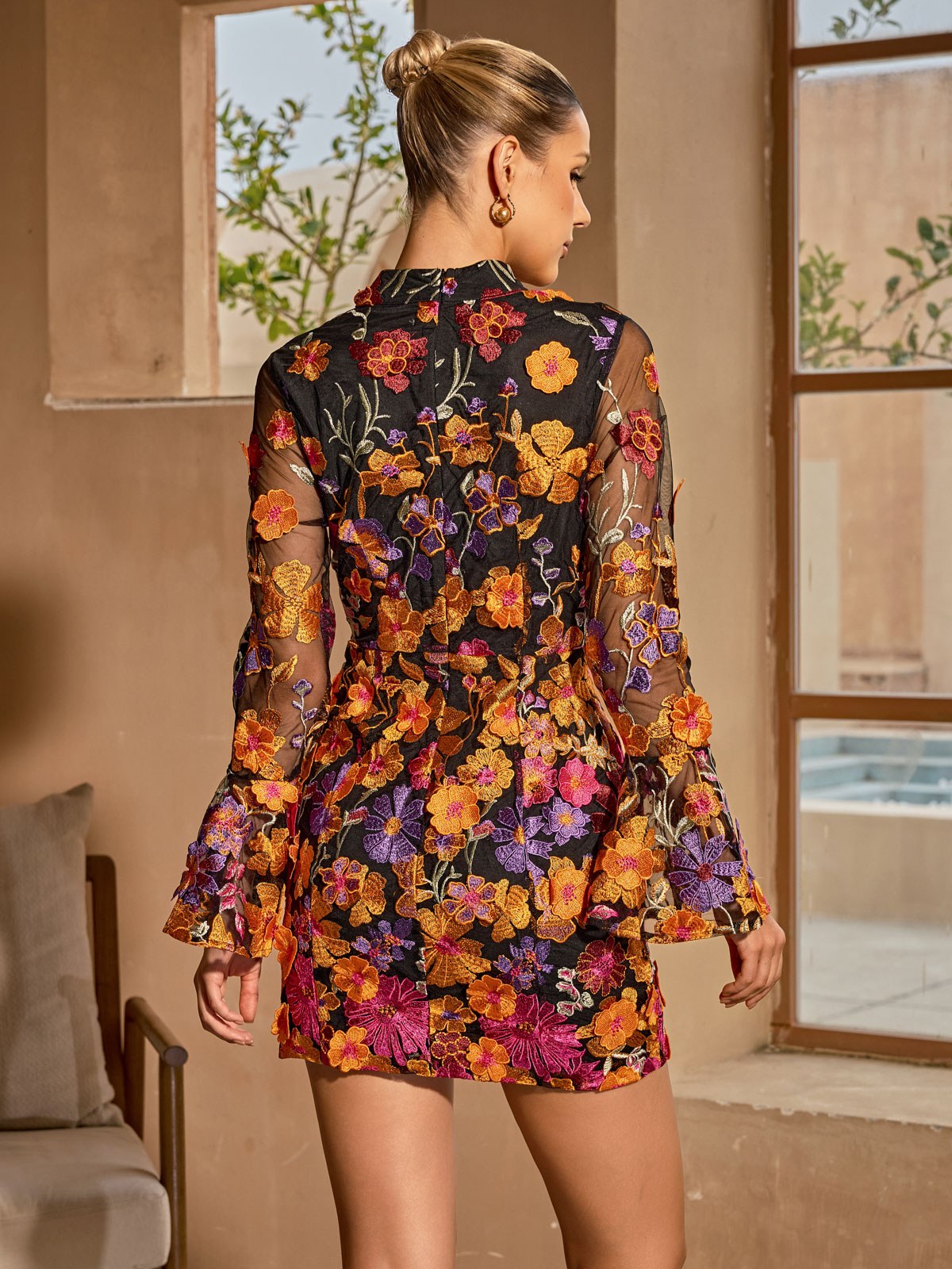 Donelle Flower Embroidered Mini Dress
