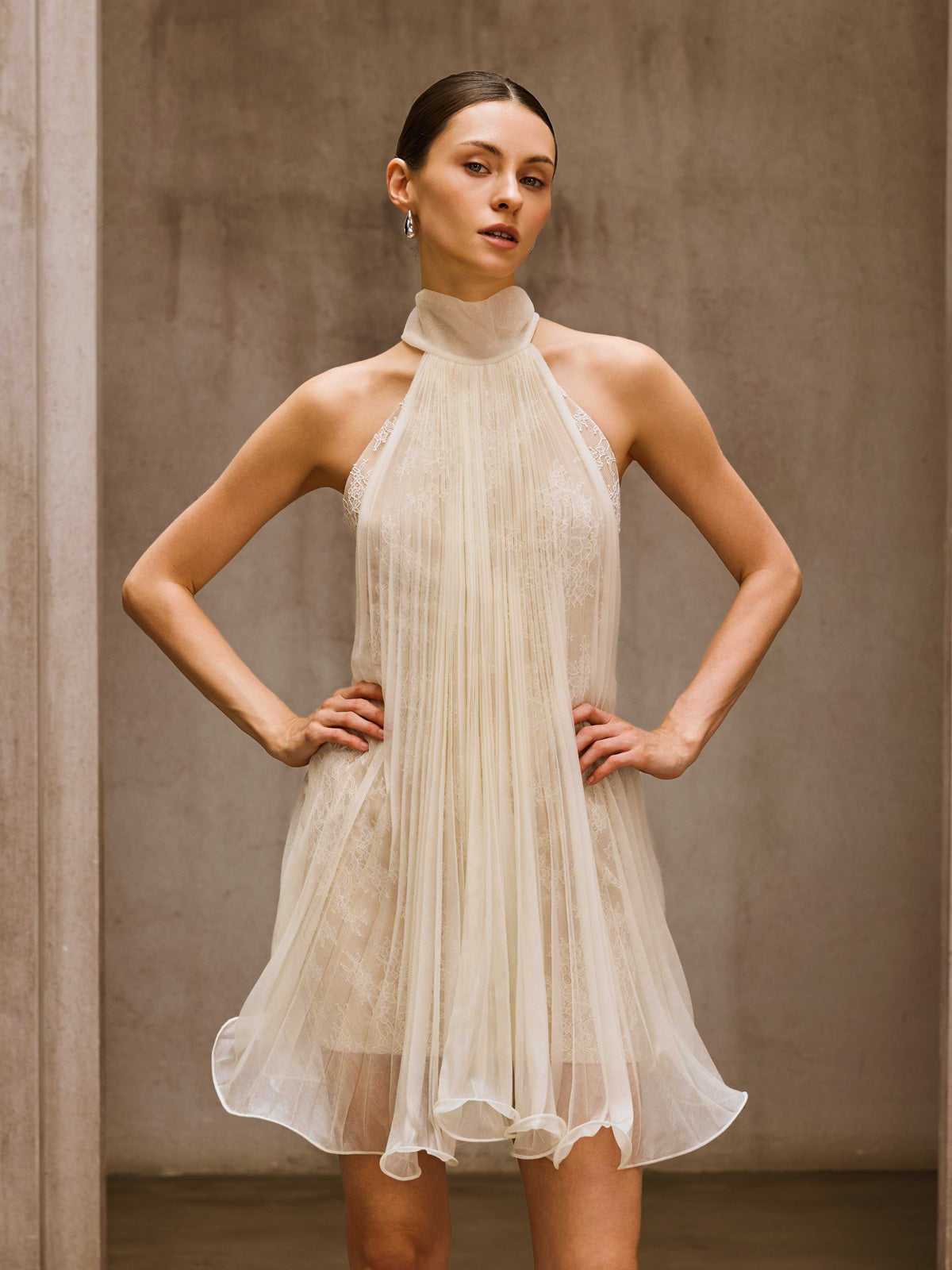 Dorika Lace Pleated Flare Mini Dress