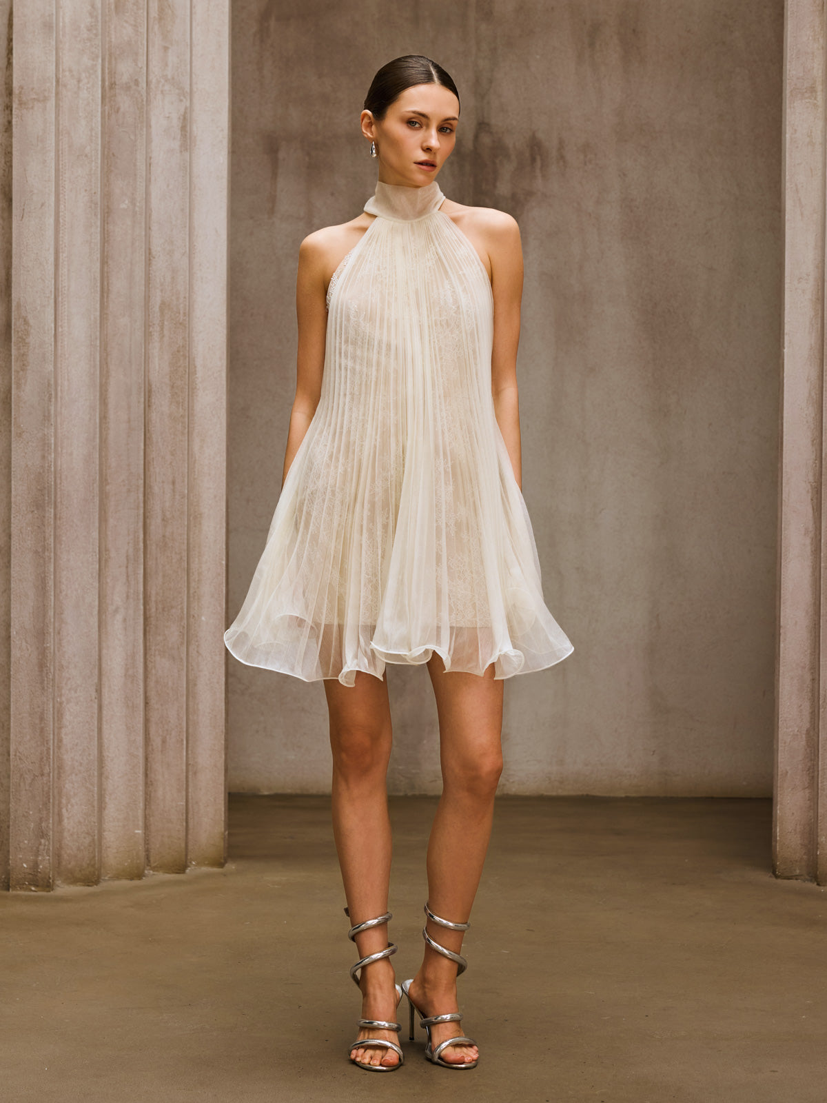 Dorika Lace Pleated Flare Mini Dress