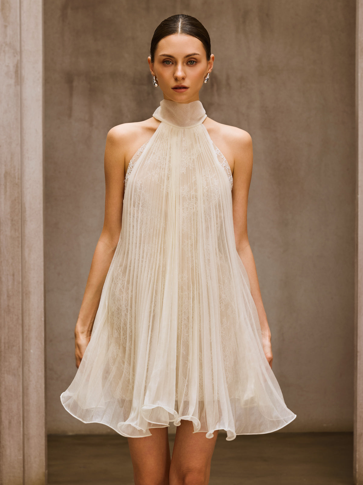 Dorika Lace Pleated Flare Mini Dress