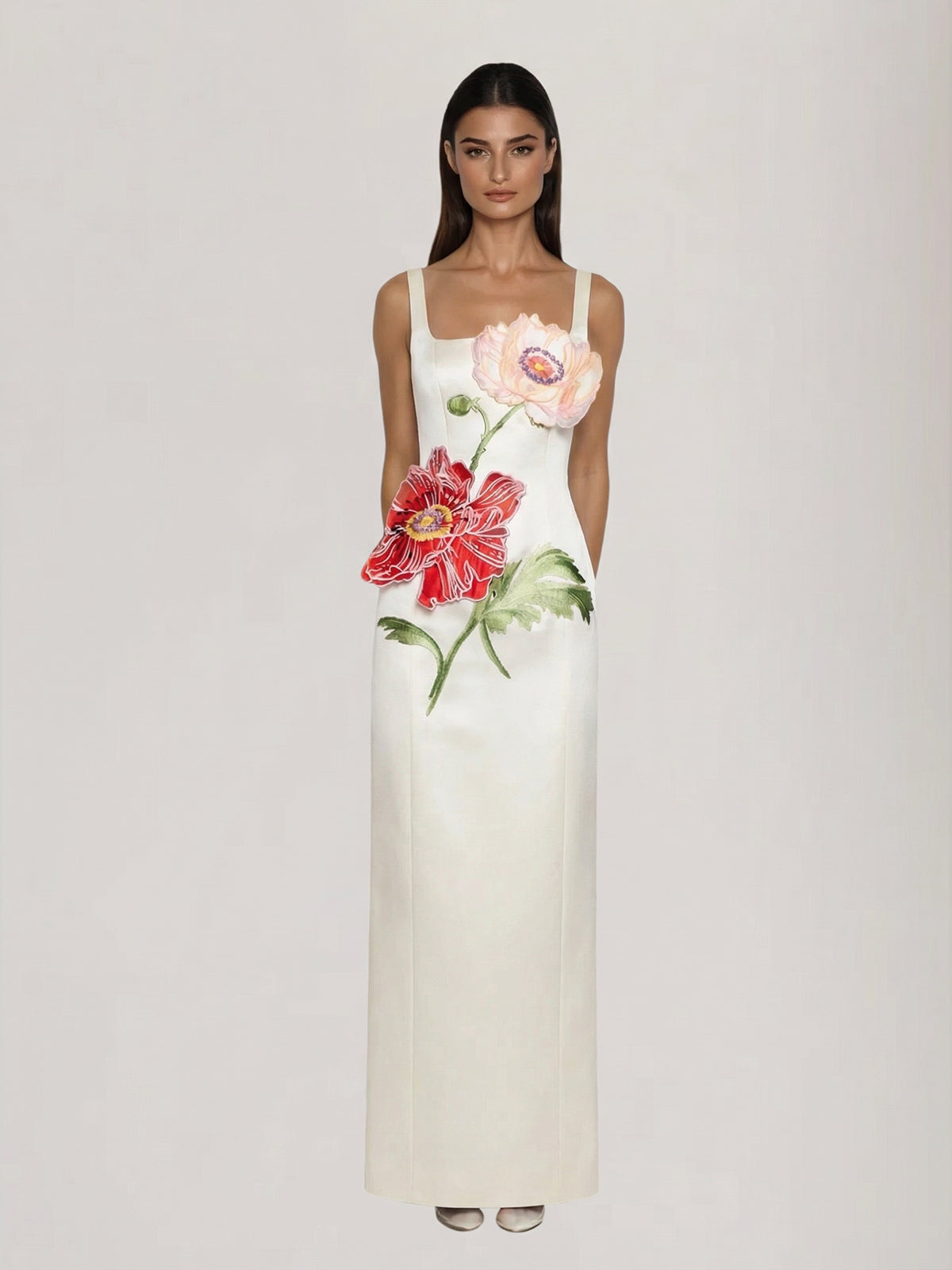 Doryqor Embroidered Flower Maxi Dress In Apricot