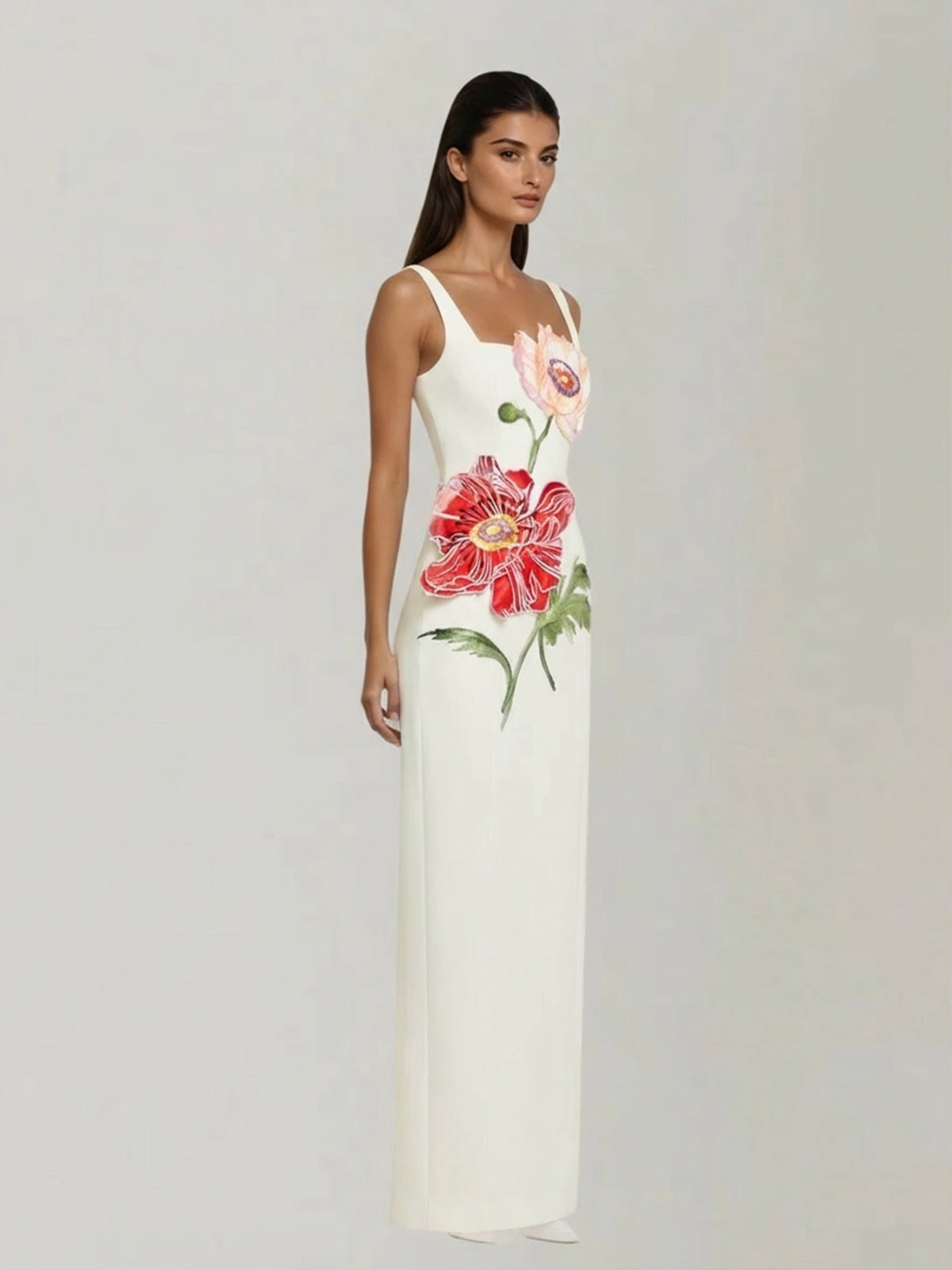 Doryqor Embroidered Flower Maxi Dress In Apricot