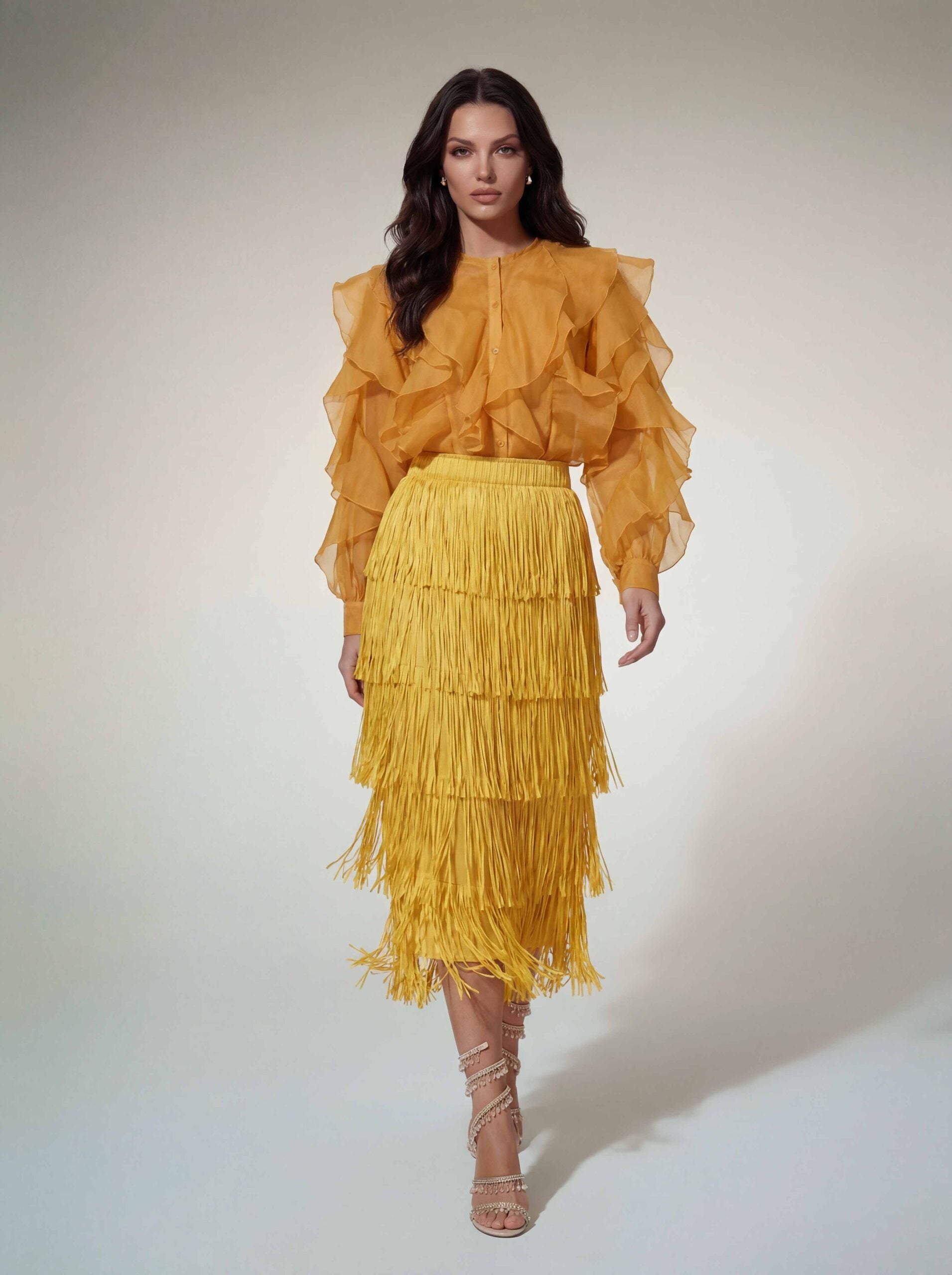Doryxel Ruffle Fringe Skirt Set