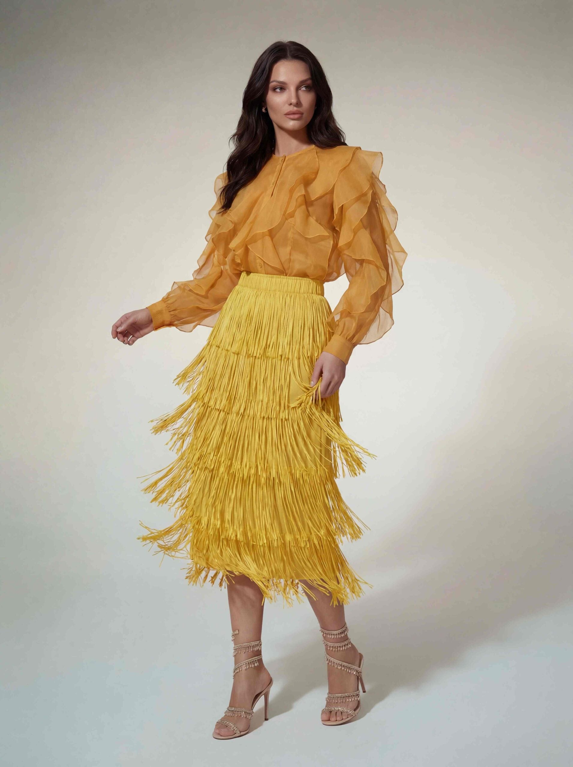 Doryxel Ruffle Fringe Skirt Set