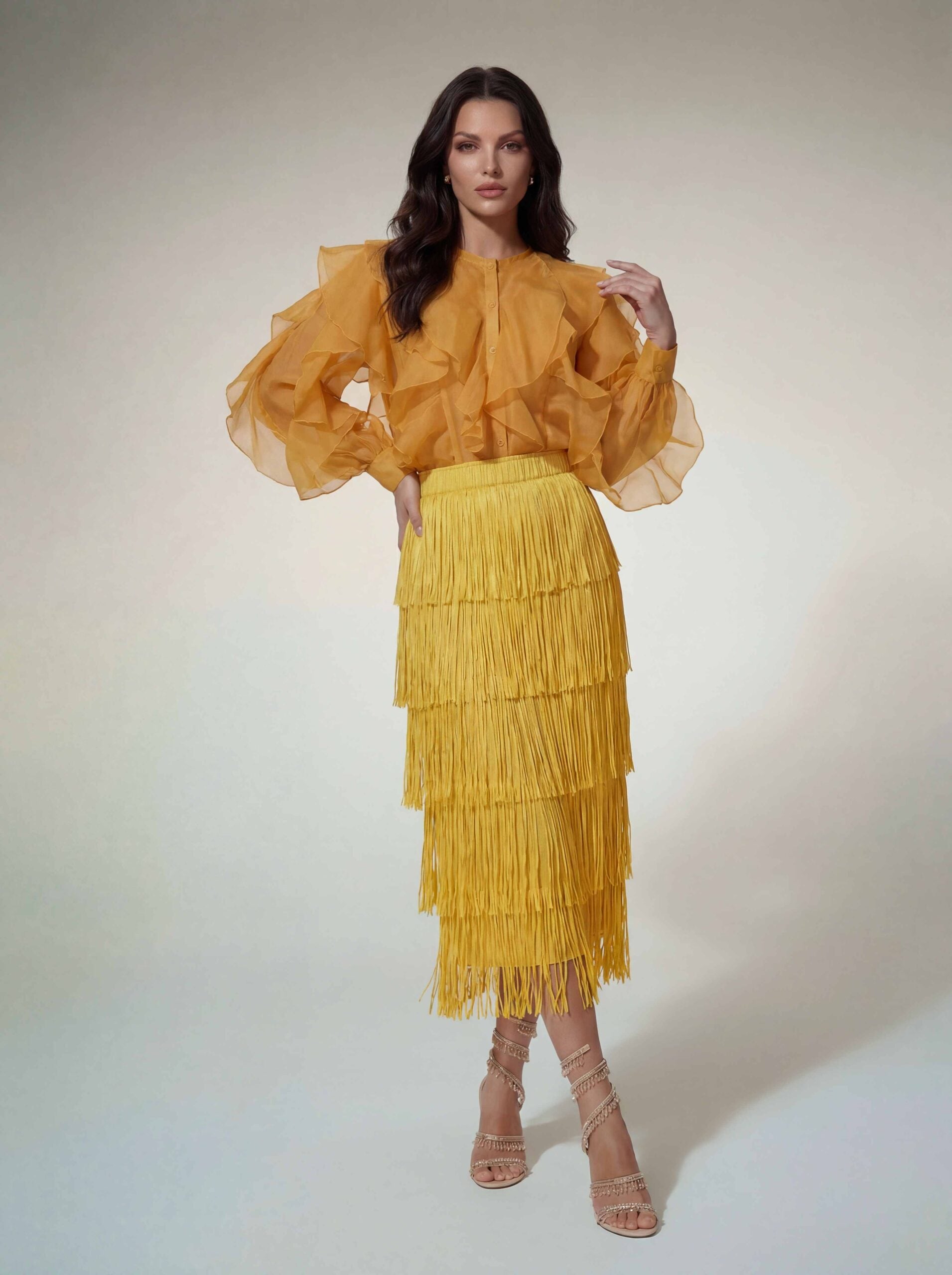 Doryxel Ruffle Fringe Skirt Set