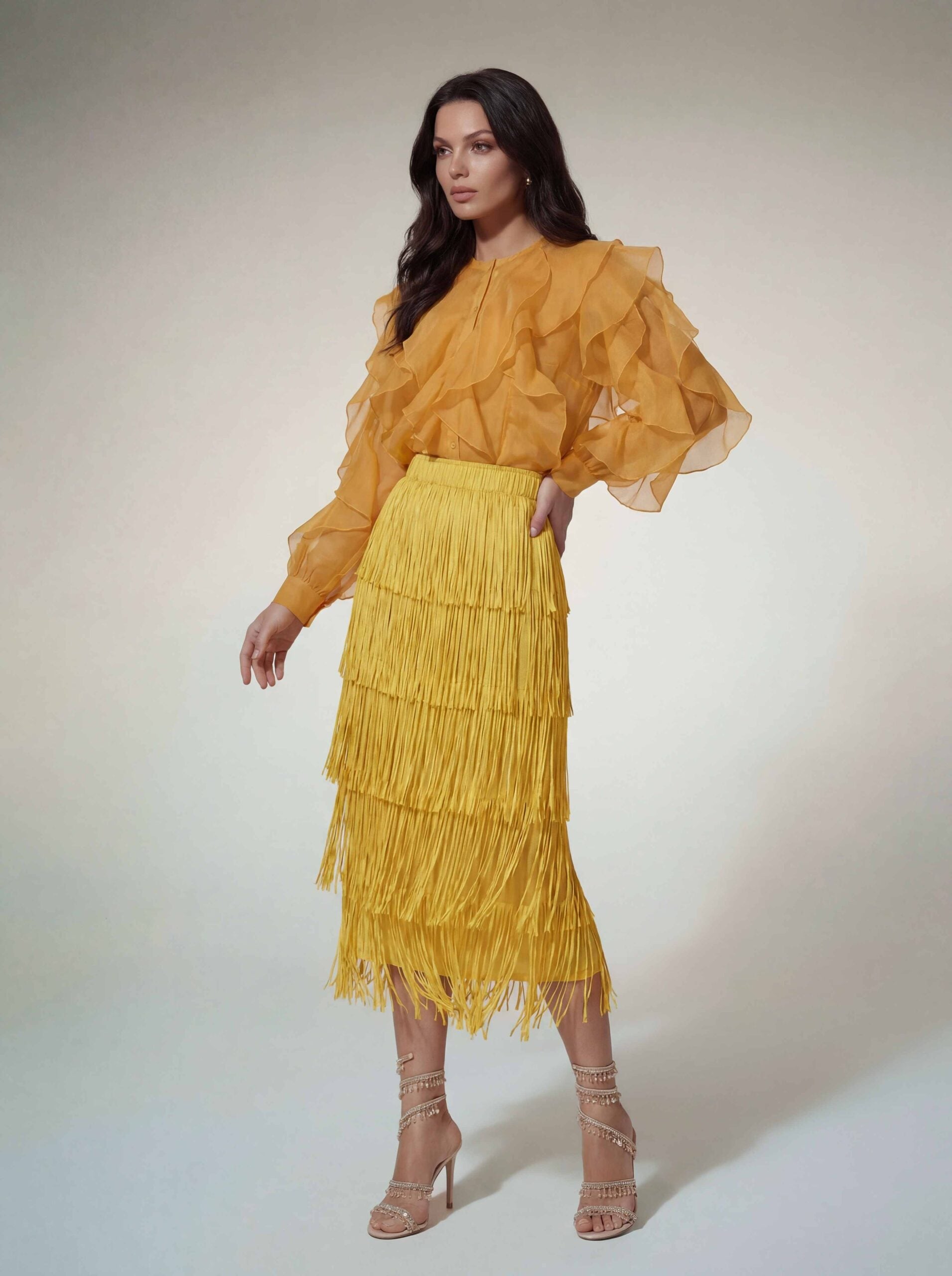 Doryxel Ruffle Fringe Skirt Set