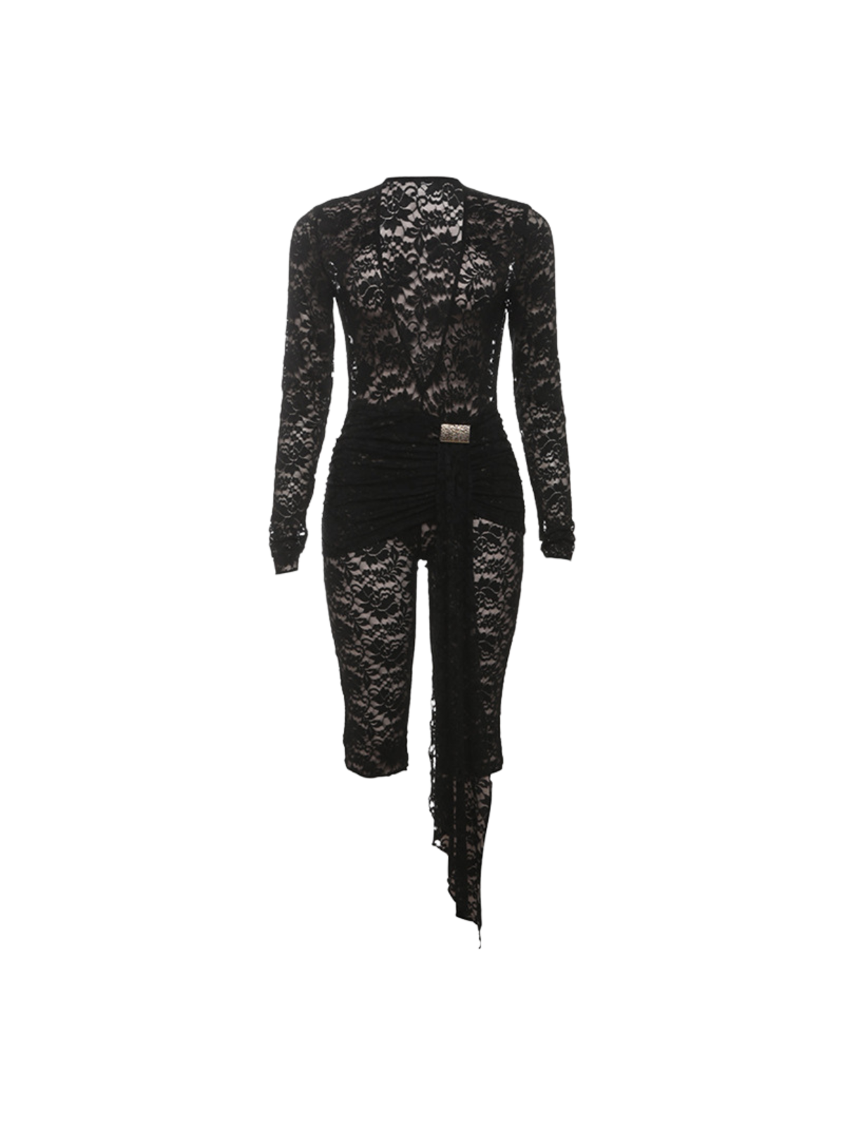 Draelyric Plunge Neck Lace Capri Jumpsuit In Black