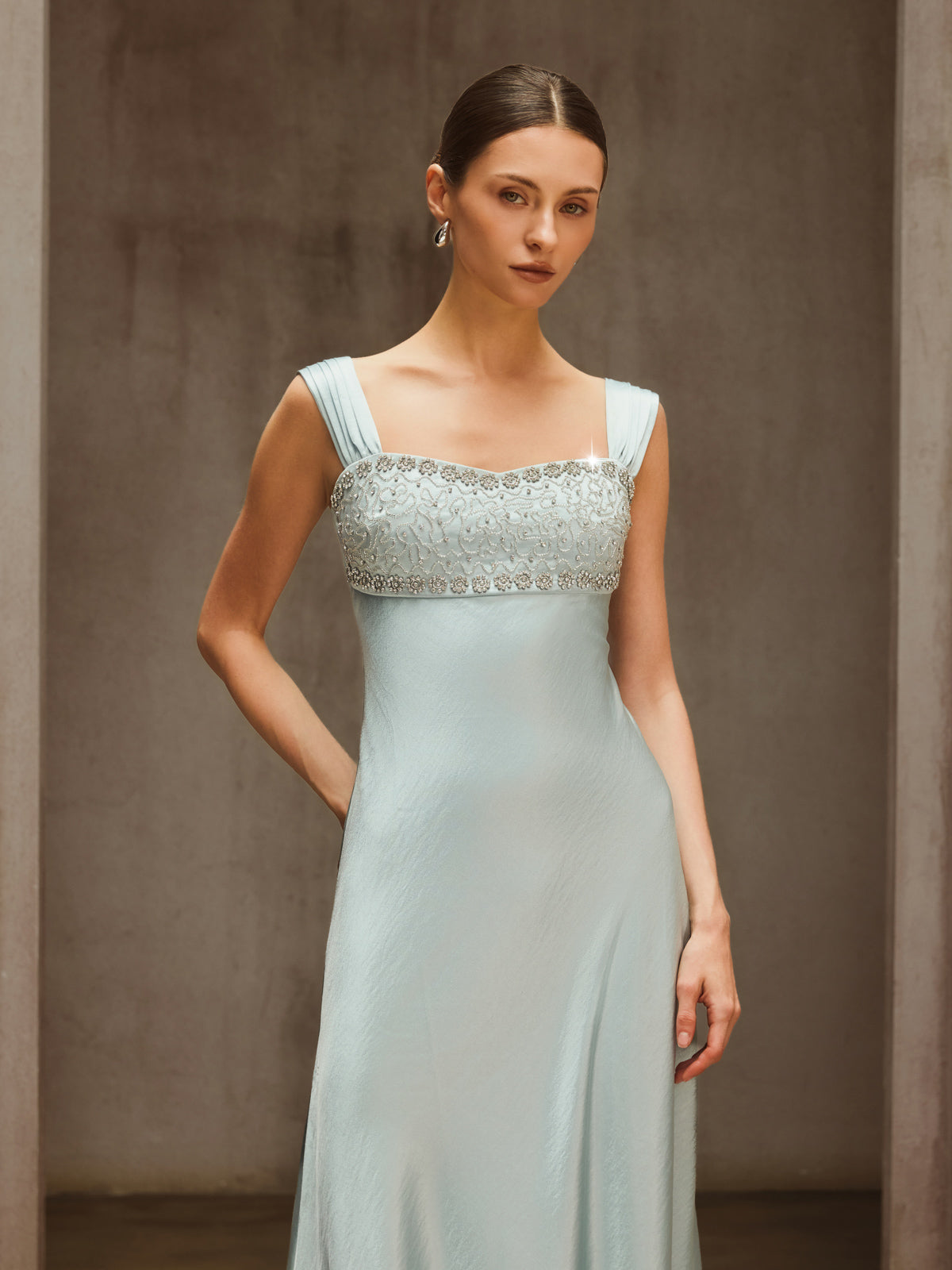 Draper Sleeveless Rhinestone Satin Dress