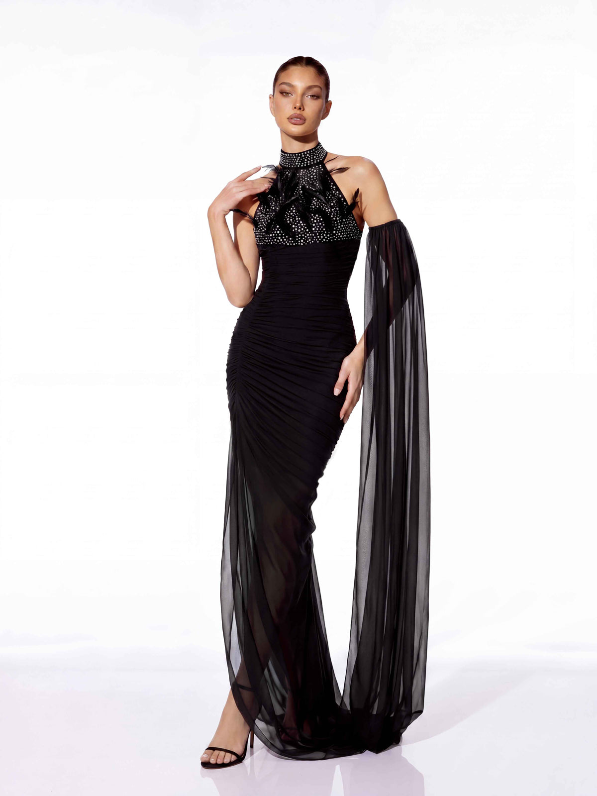 Dravionel Rhinestone Draped Maxi Dress