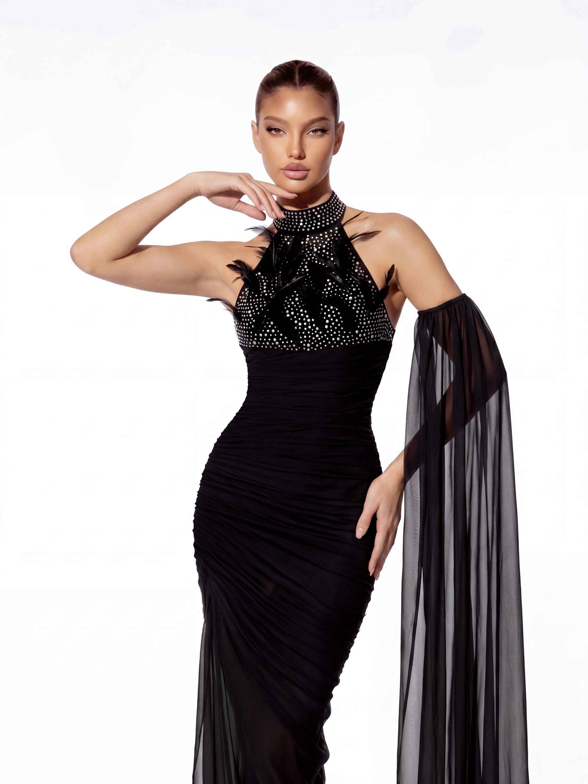 Dravionel Rhinestone Draped Maxi Dress