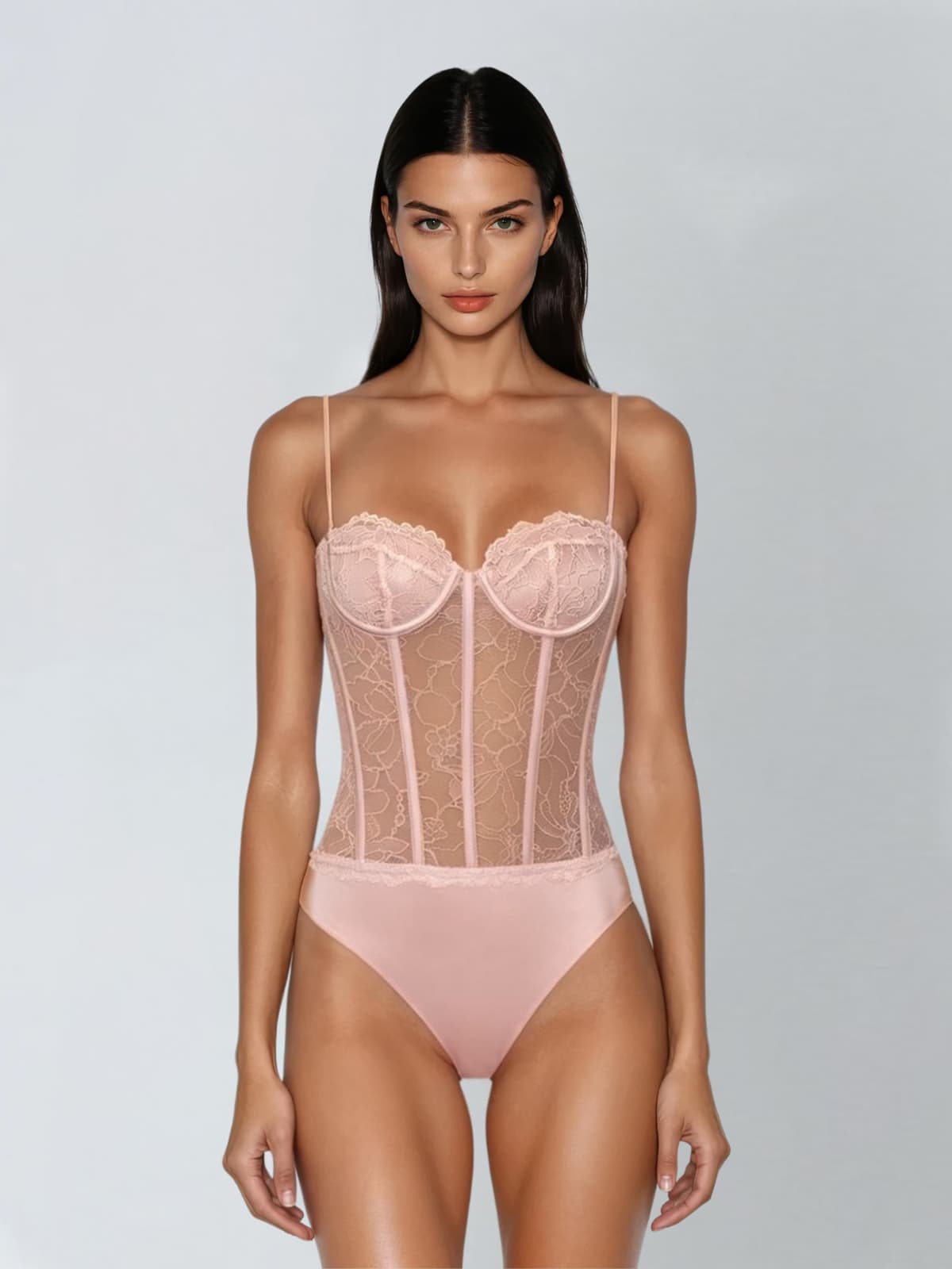 Draxen Spaghetti Corset Lace Bodysuit Set