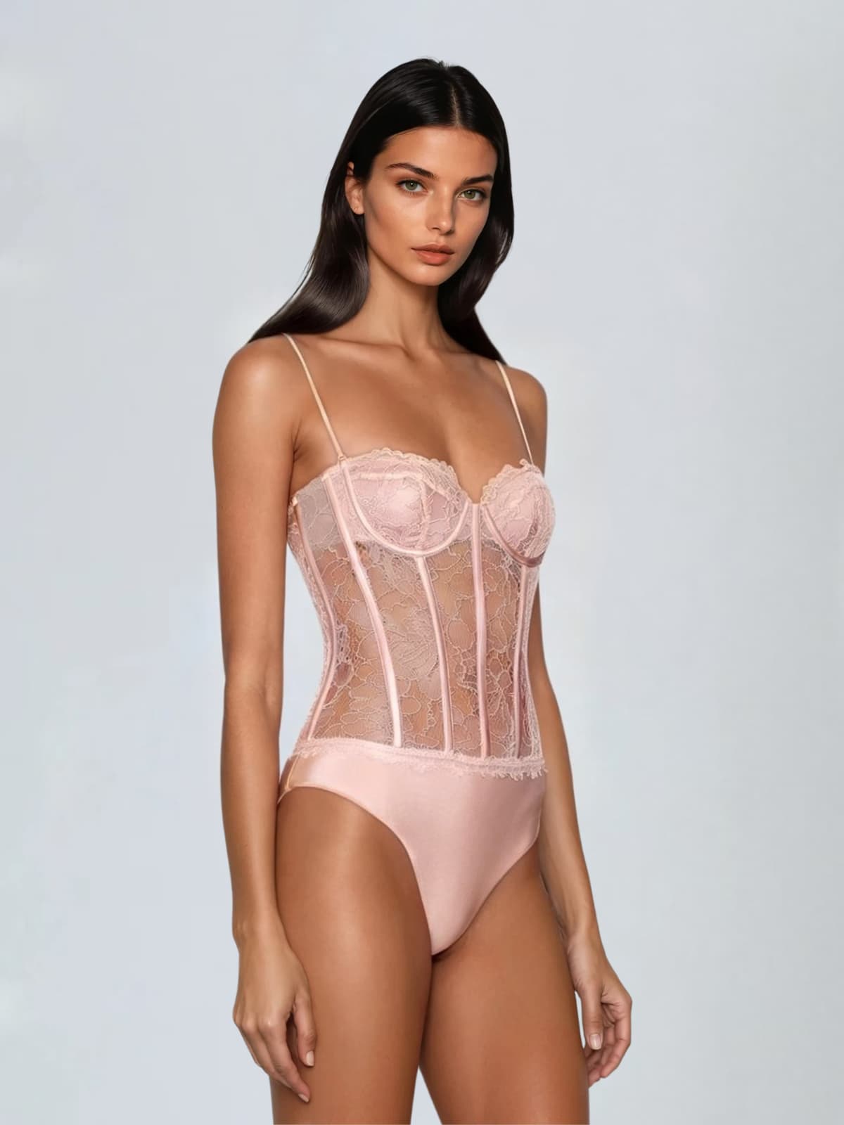 Draxen Spaghetti Corset Lace Bodysuit Set