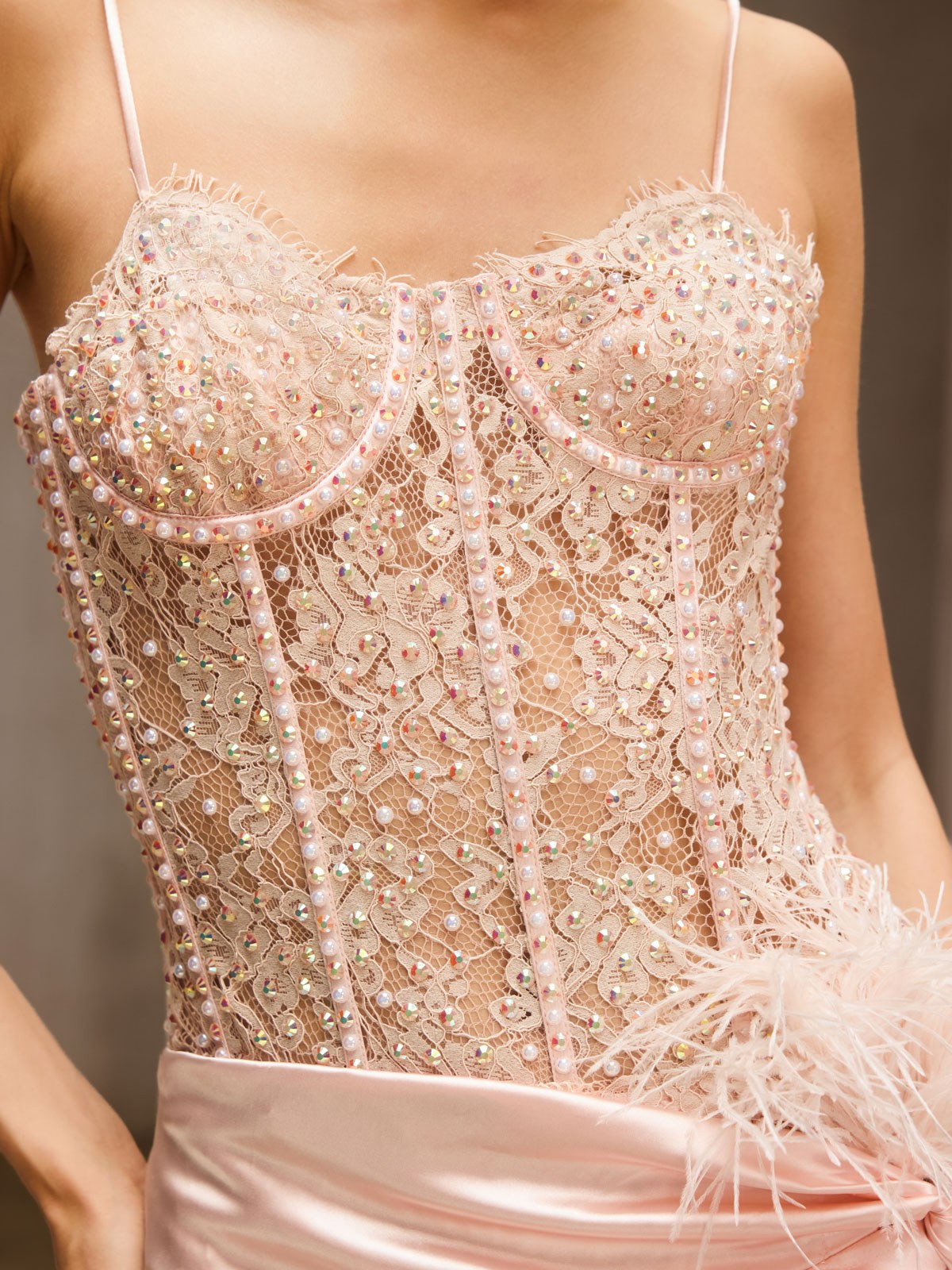 Draxen Spaghetti Rhinestone Lace Dress