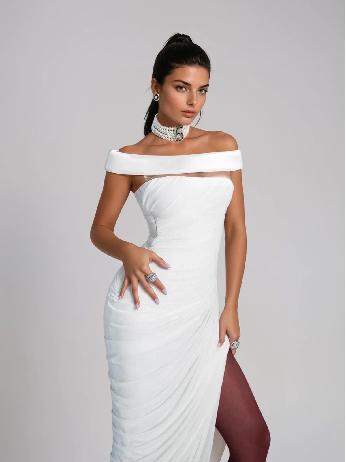 Draxenor Off Shoulder Ruched Split Maxi Dress