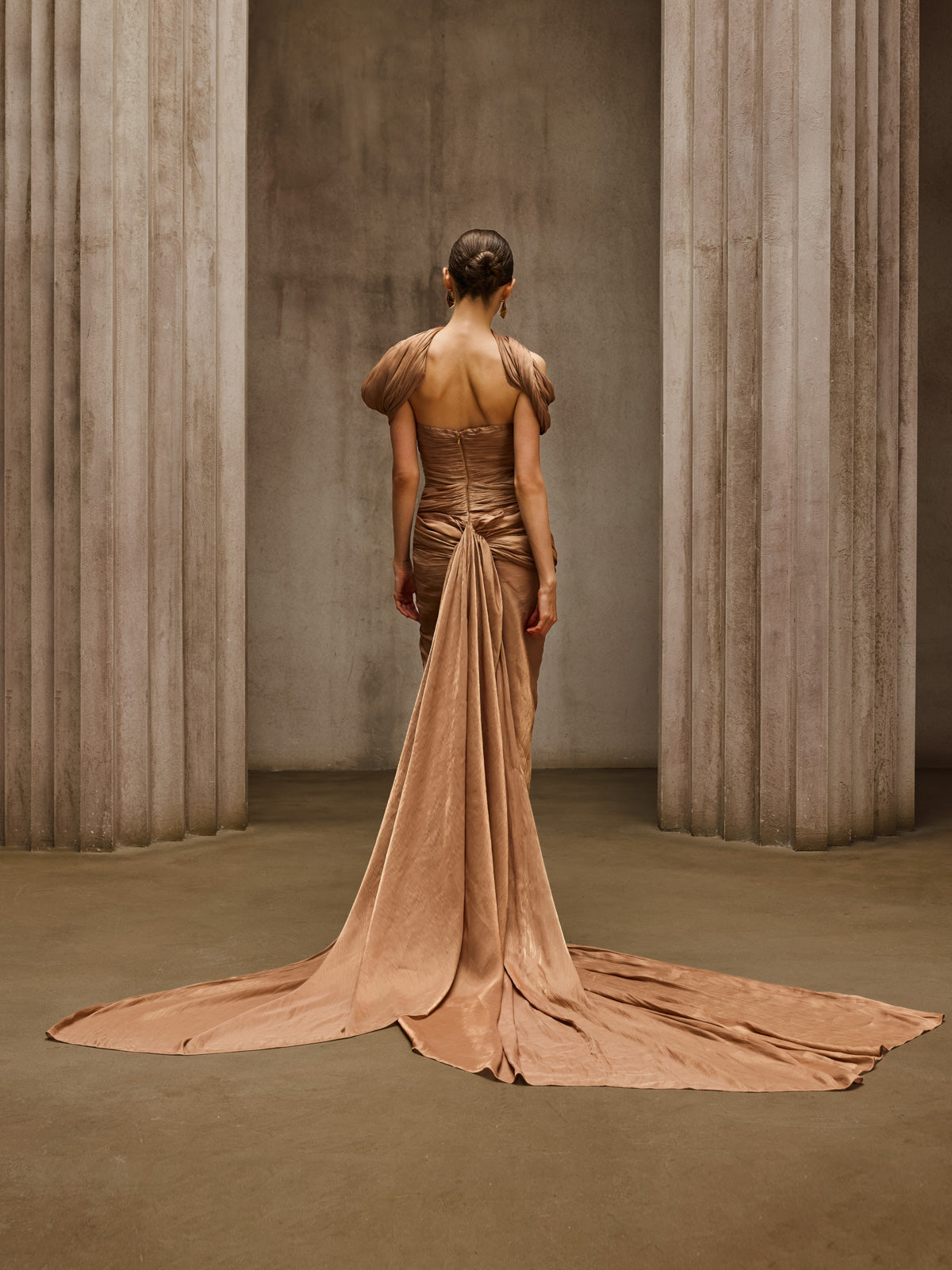 Drexen Off Shoulder Draped Maxi Dress In Khaki