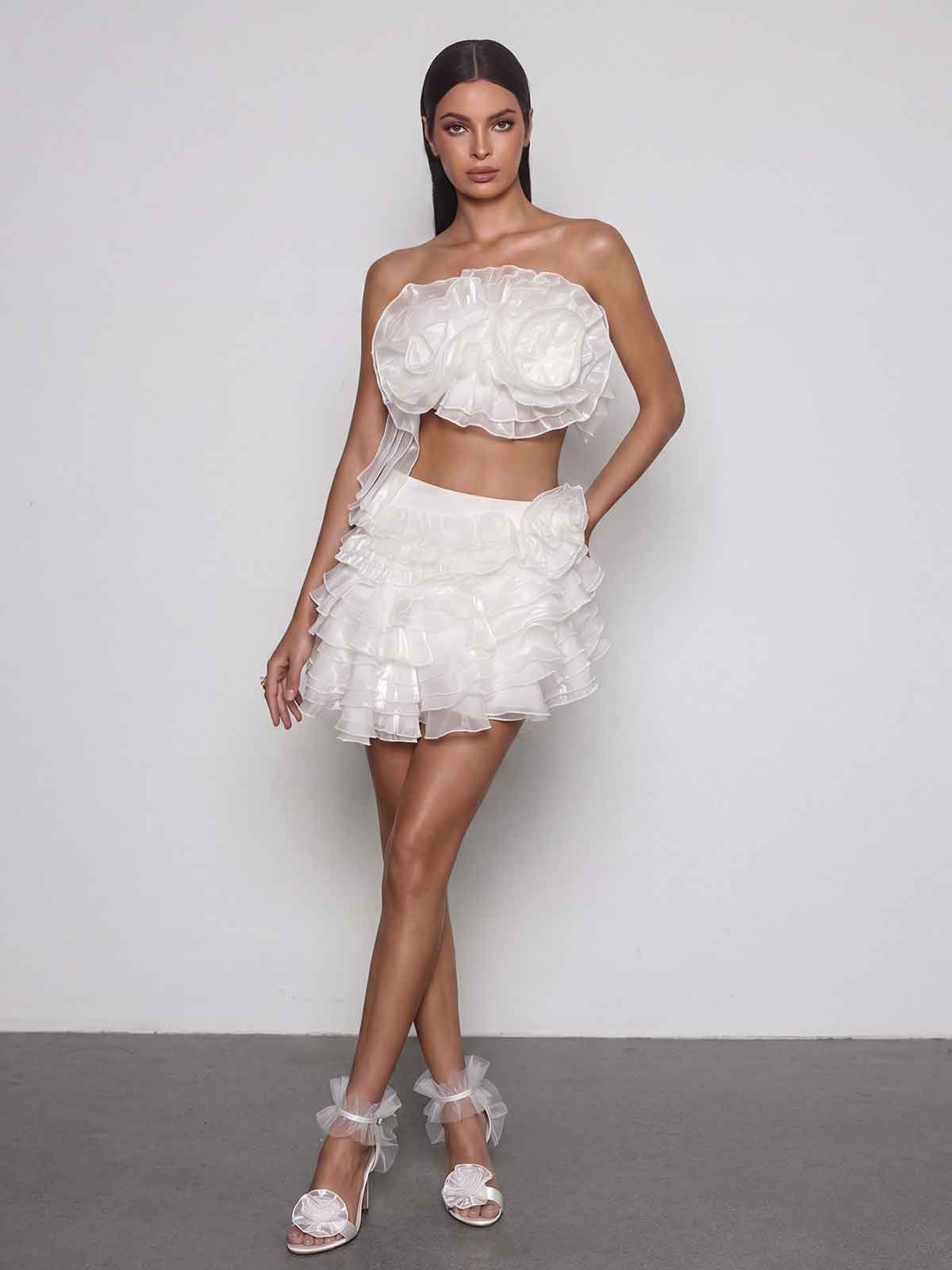 Drexilon Strapless Flower Ruffle Skirt Set