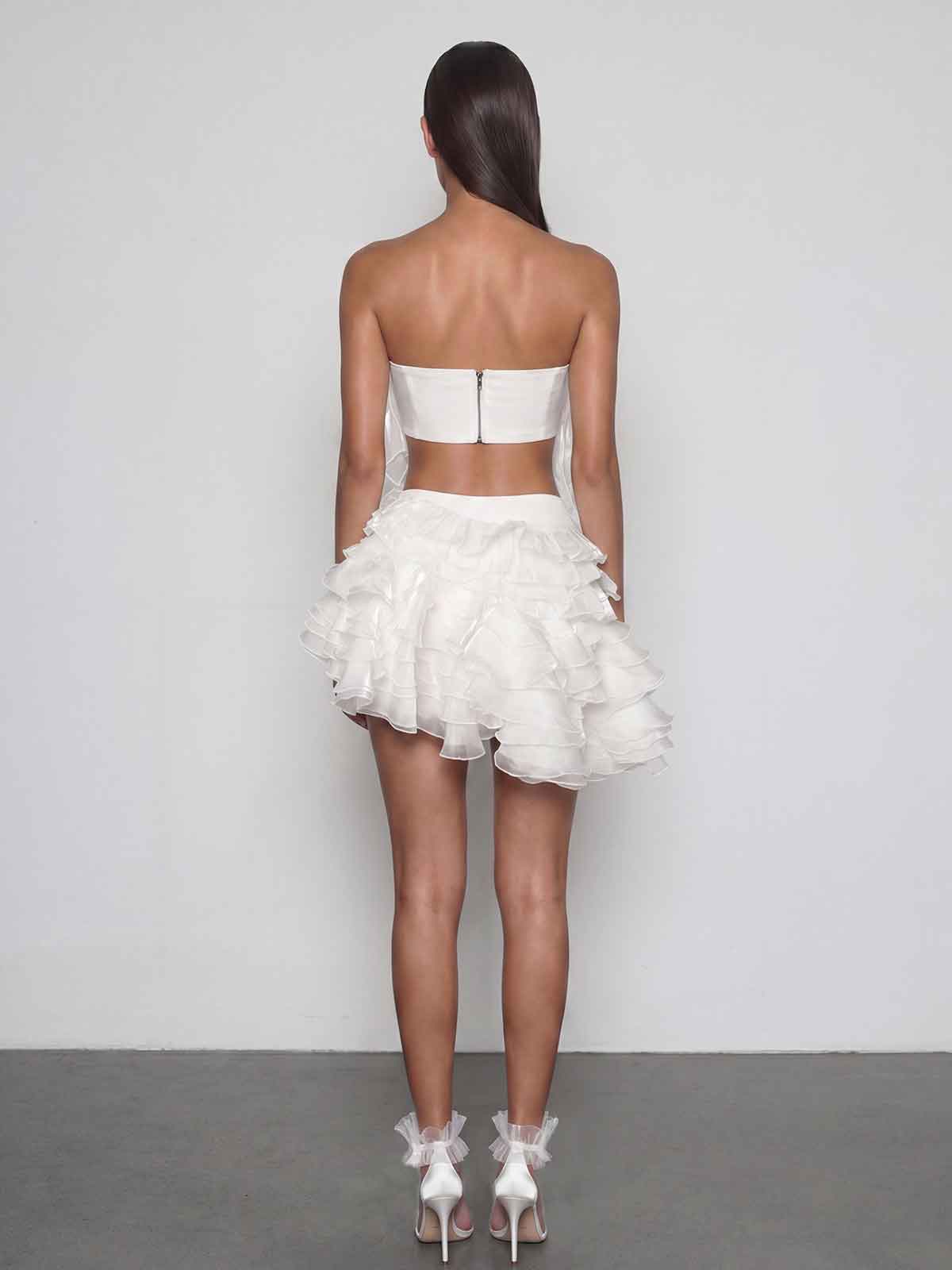 Drexilon Strapless Flower Ruffle Skirt Set