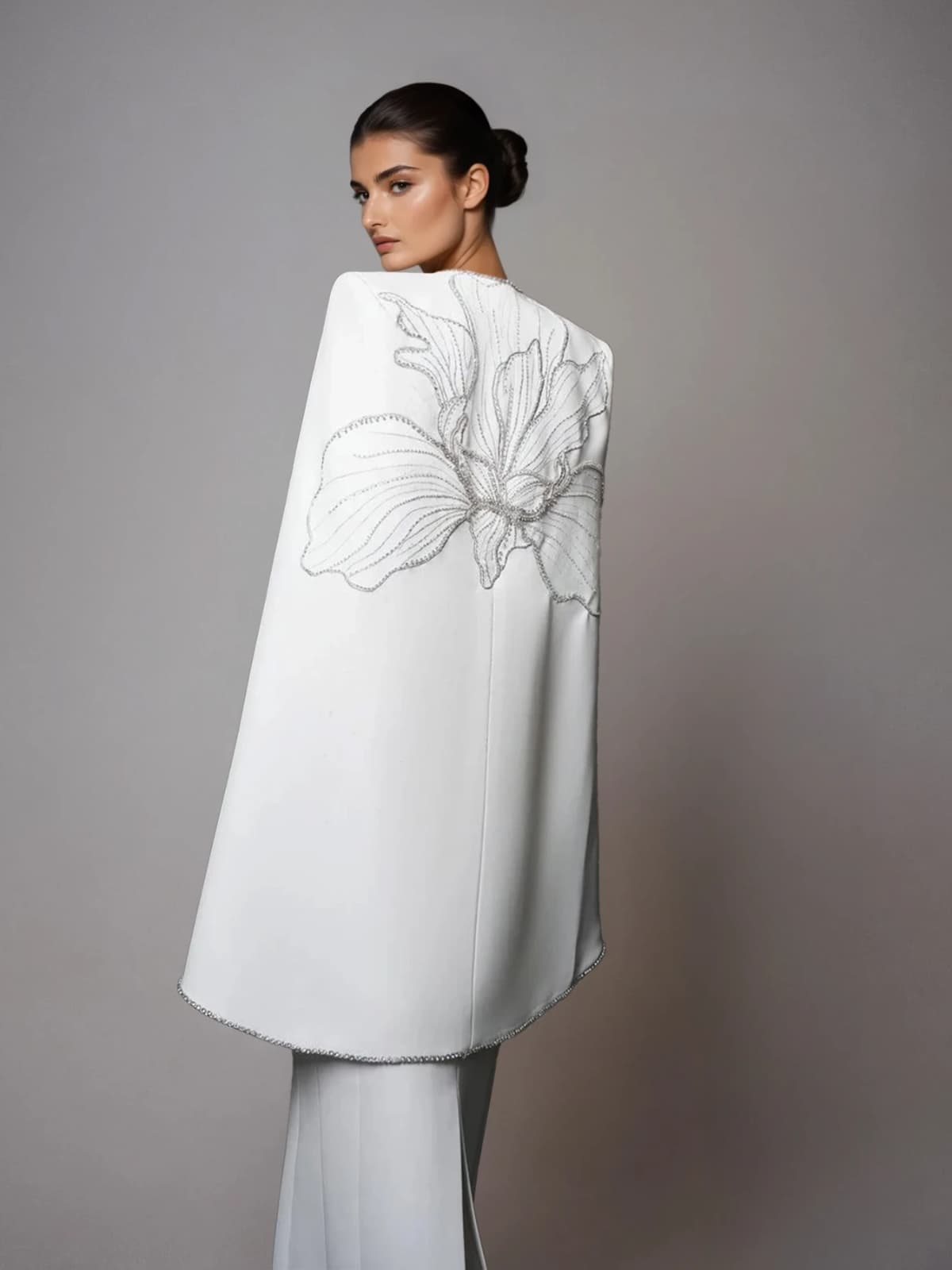Drexor Strapless Cape Rhinestone Maxi Dress