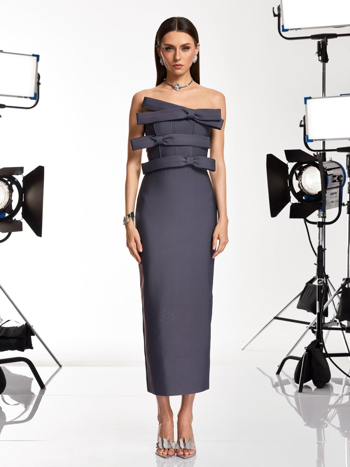 Drexyla Strapless Bow Bandage Maxi Dress