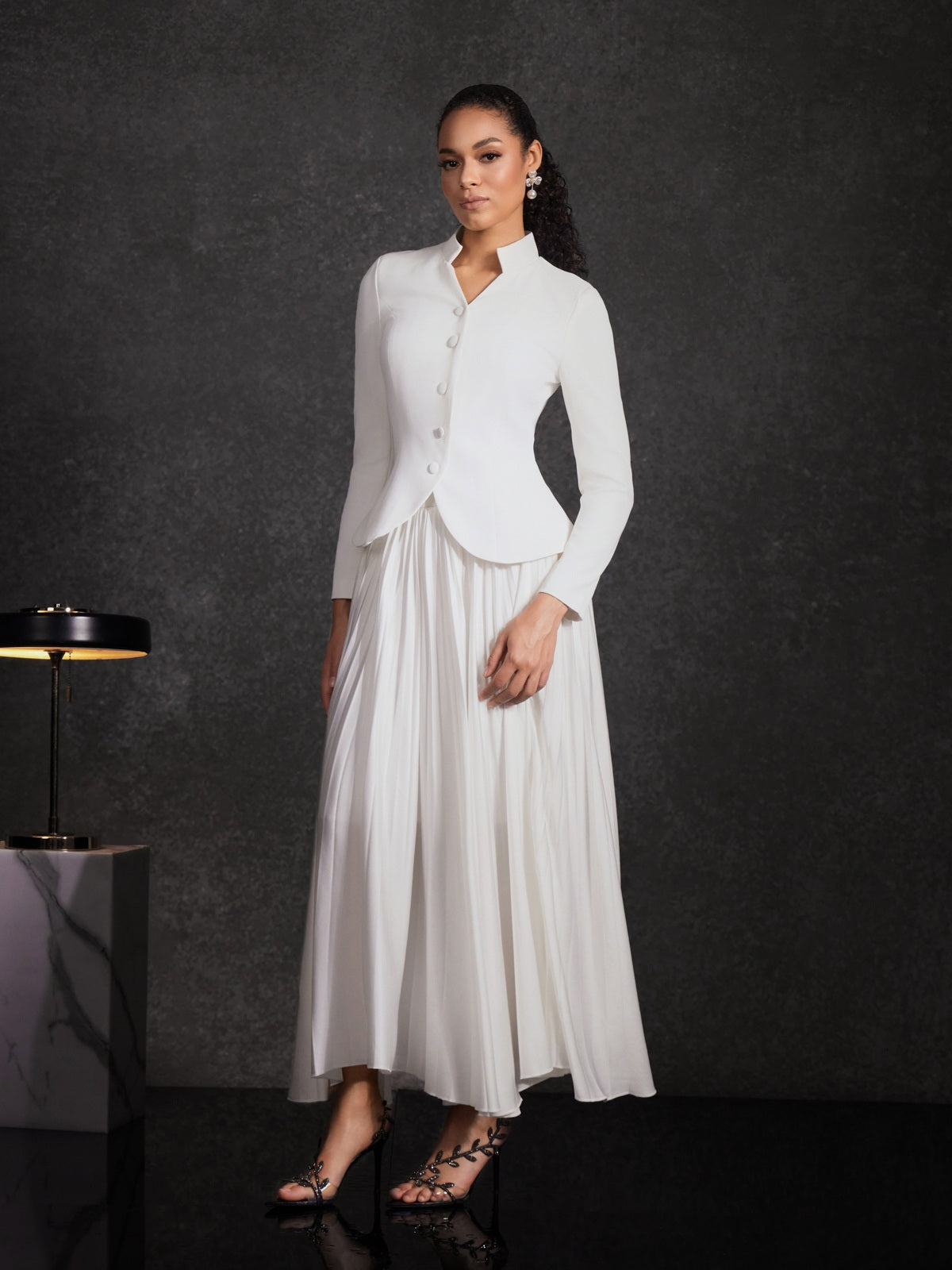 Driftwind Stand Collar Pleated Skirt Set