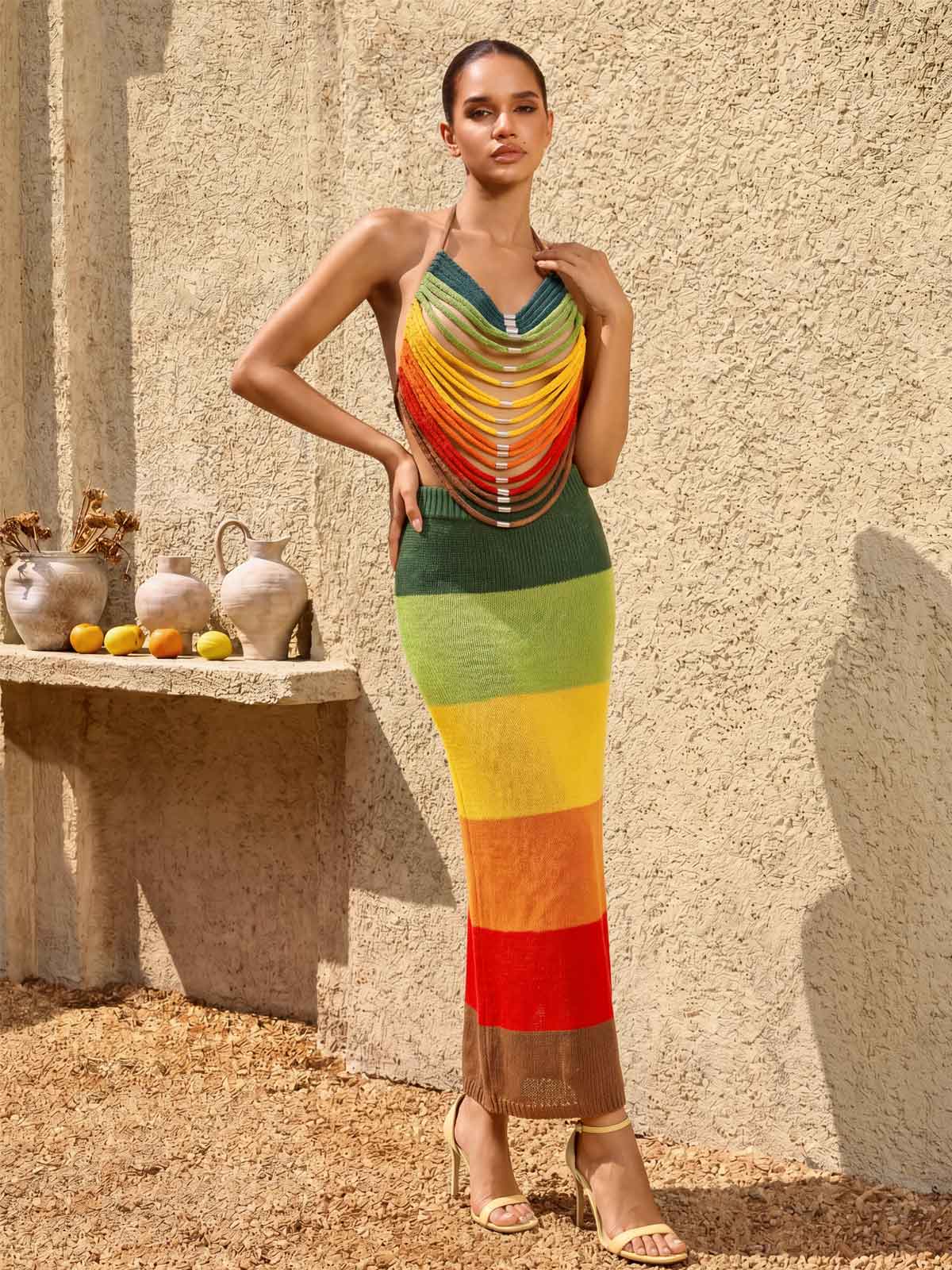 Drovareth Halterneck Knit Skirt Set