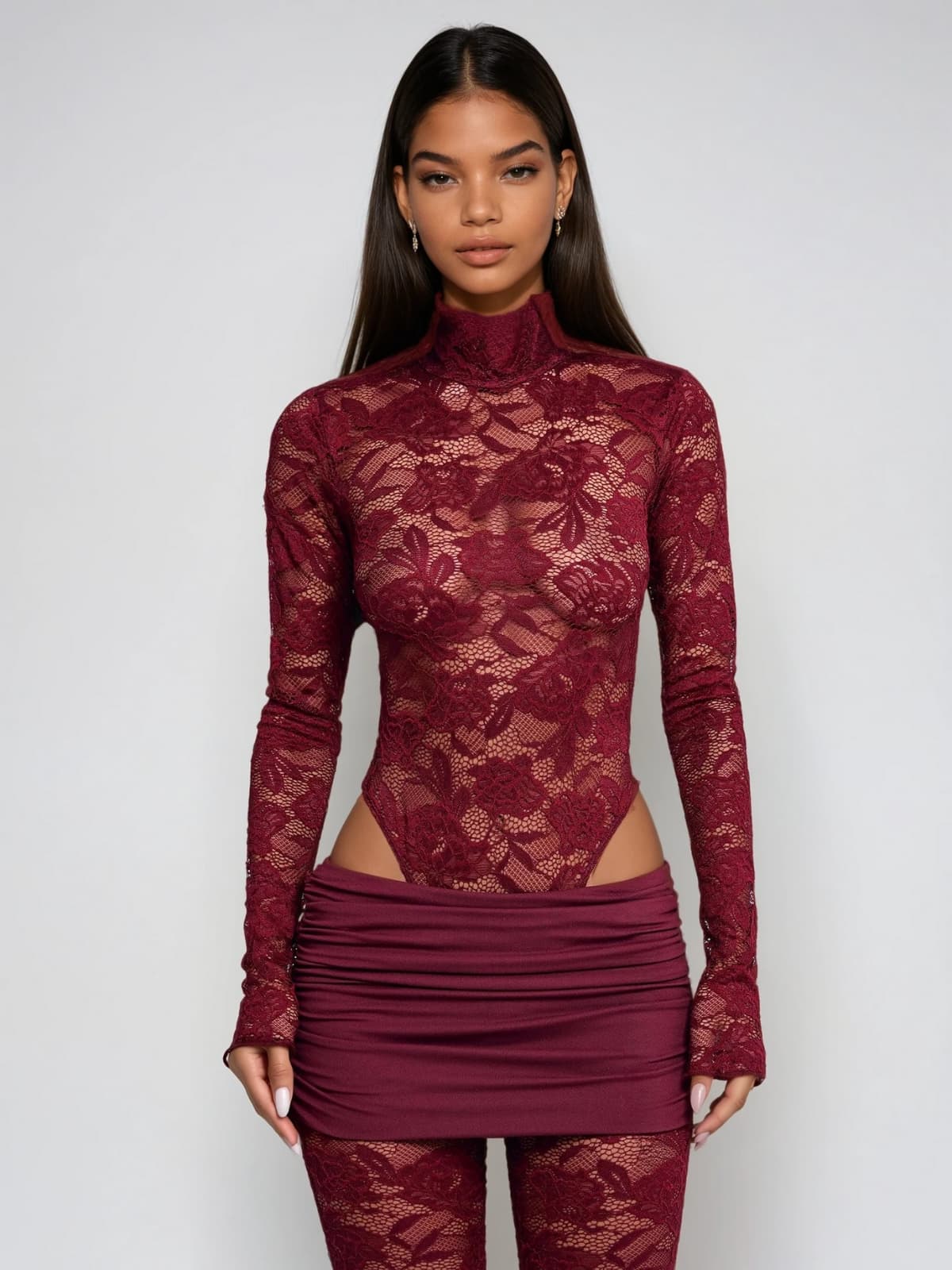 Druvian Cutout Lace Flare Pants Set