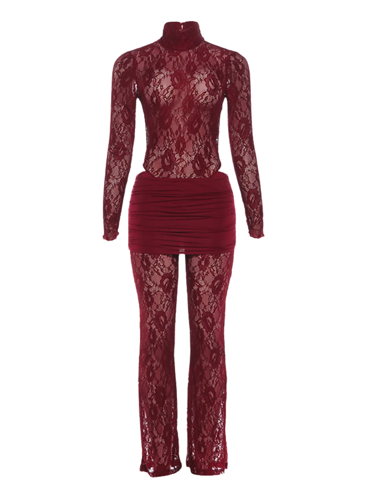 Druvian Cutout Lace Flare Pants Set
