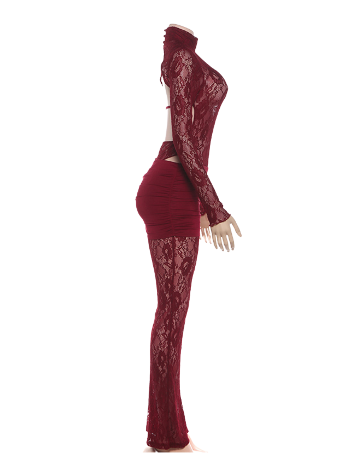 Druvian Cutout Lace Flare Pants Set