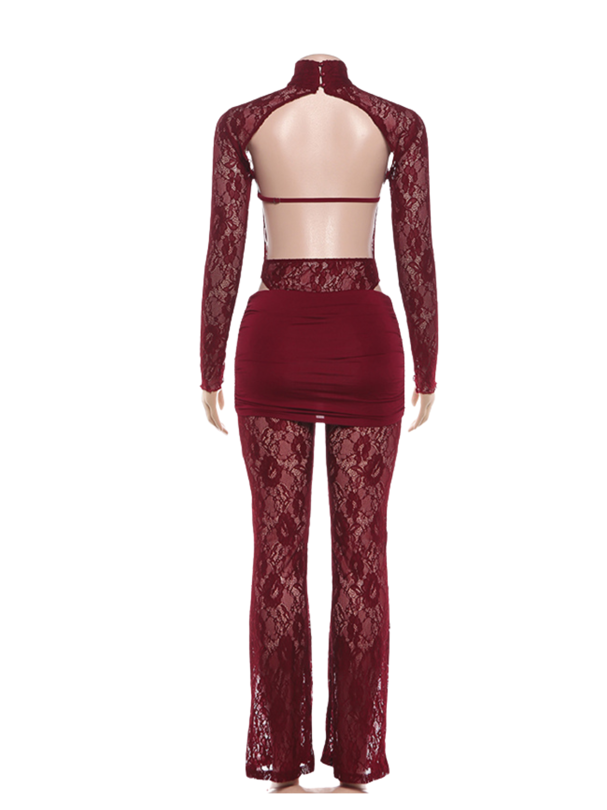 Druvian Cutout Lace Flare Pants Set