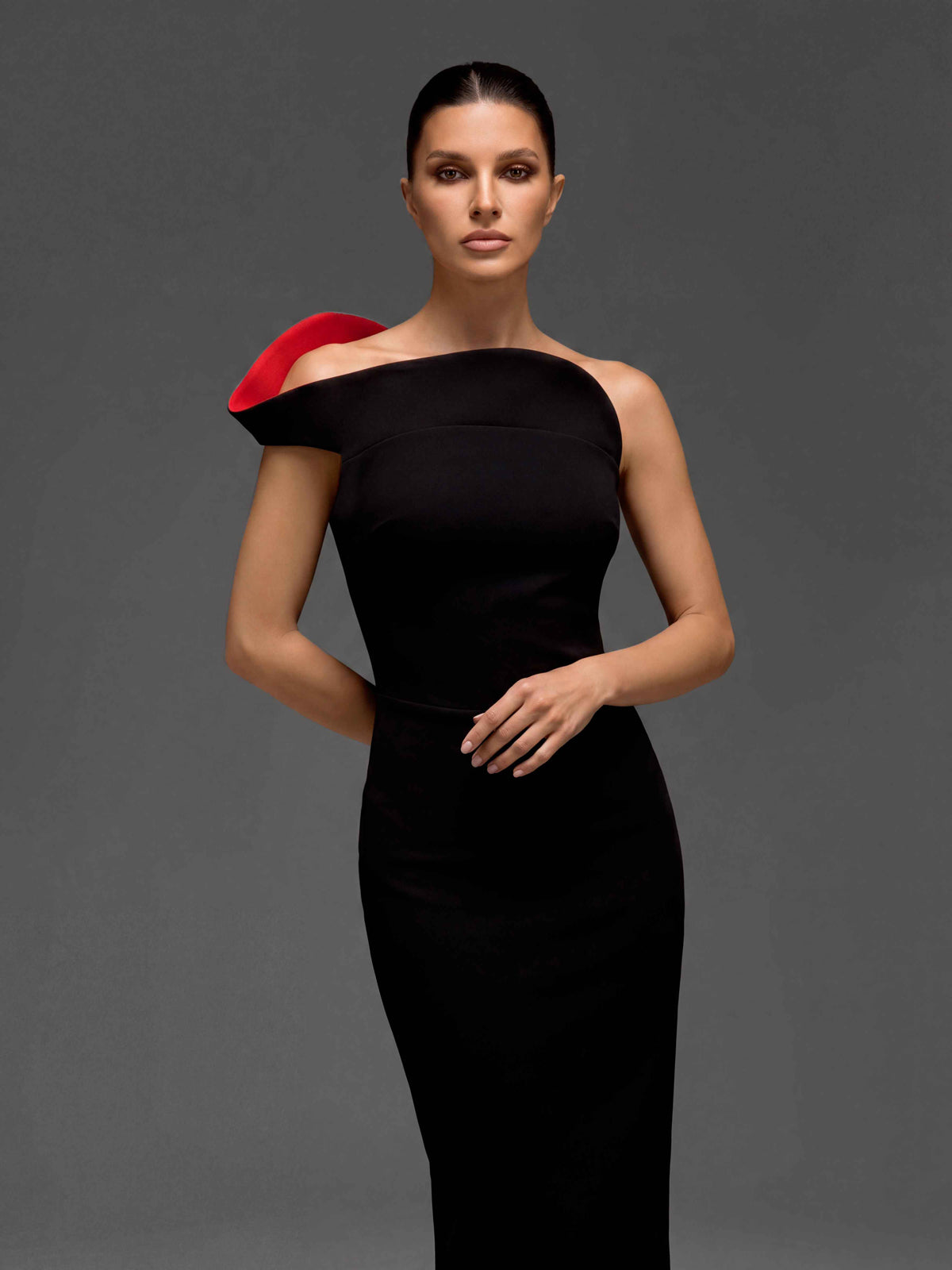 Drynex One Shoulder Red Sole Midi Dress In Black