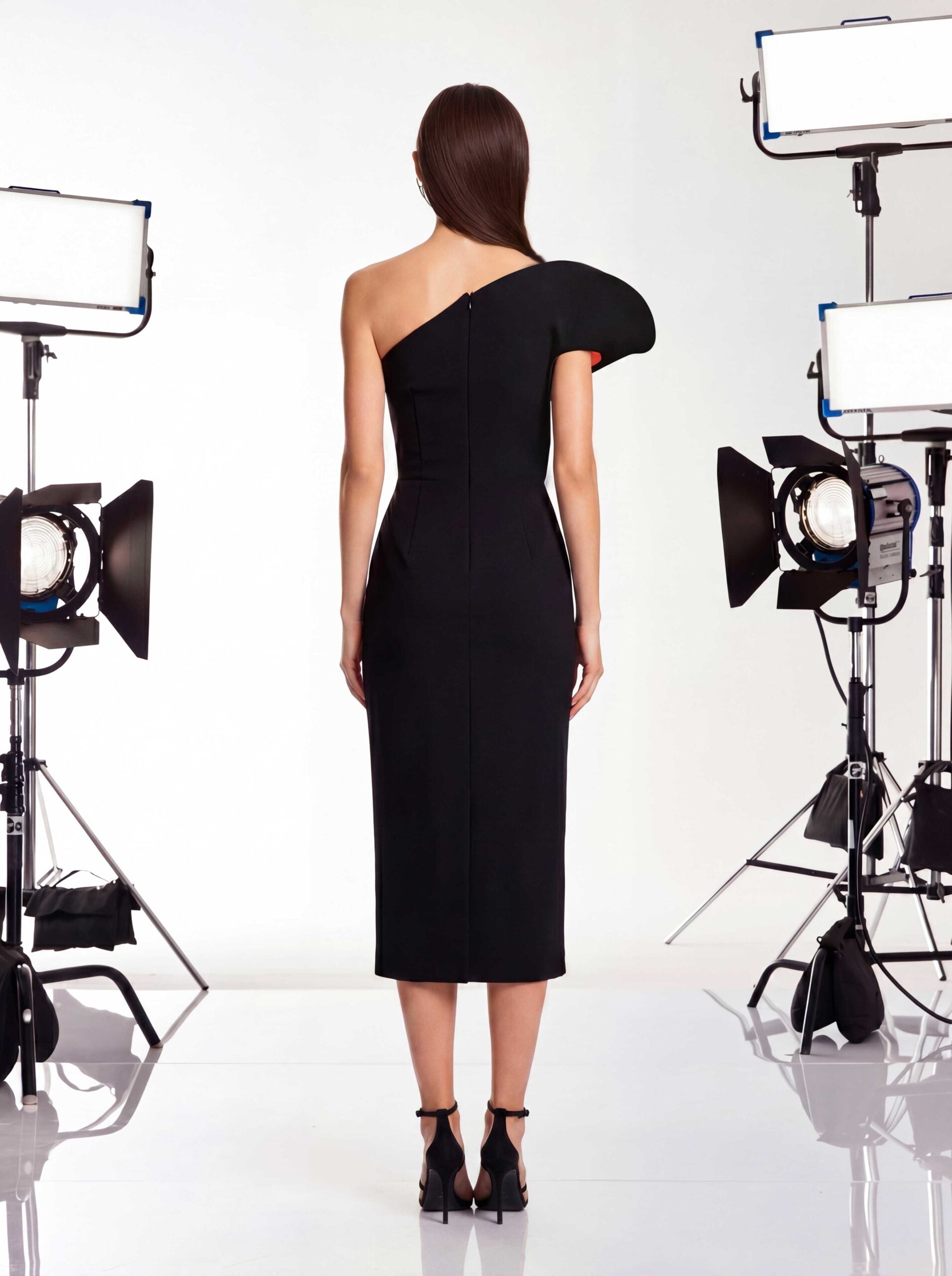 Drynex One Shoulder Red Sole Midi Dress In Black