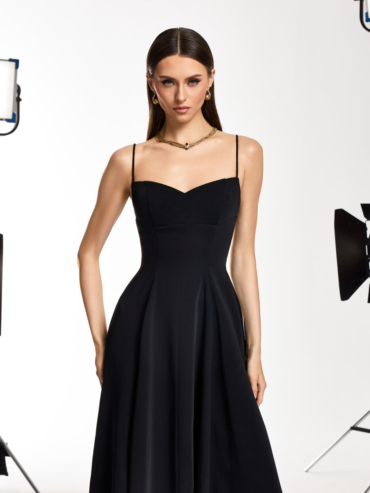 Drynex Spaghetti Red Sole Flared Midi Dress