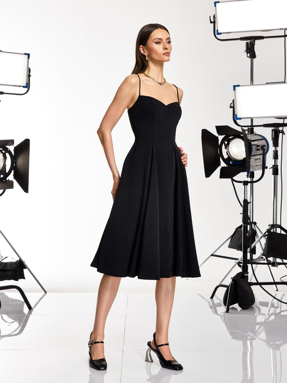Drynex Spaghetti Red Sole Flared Midi Dress