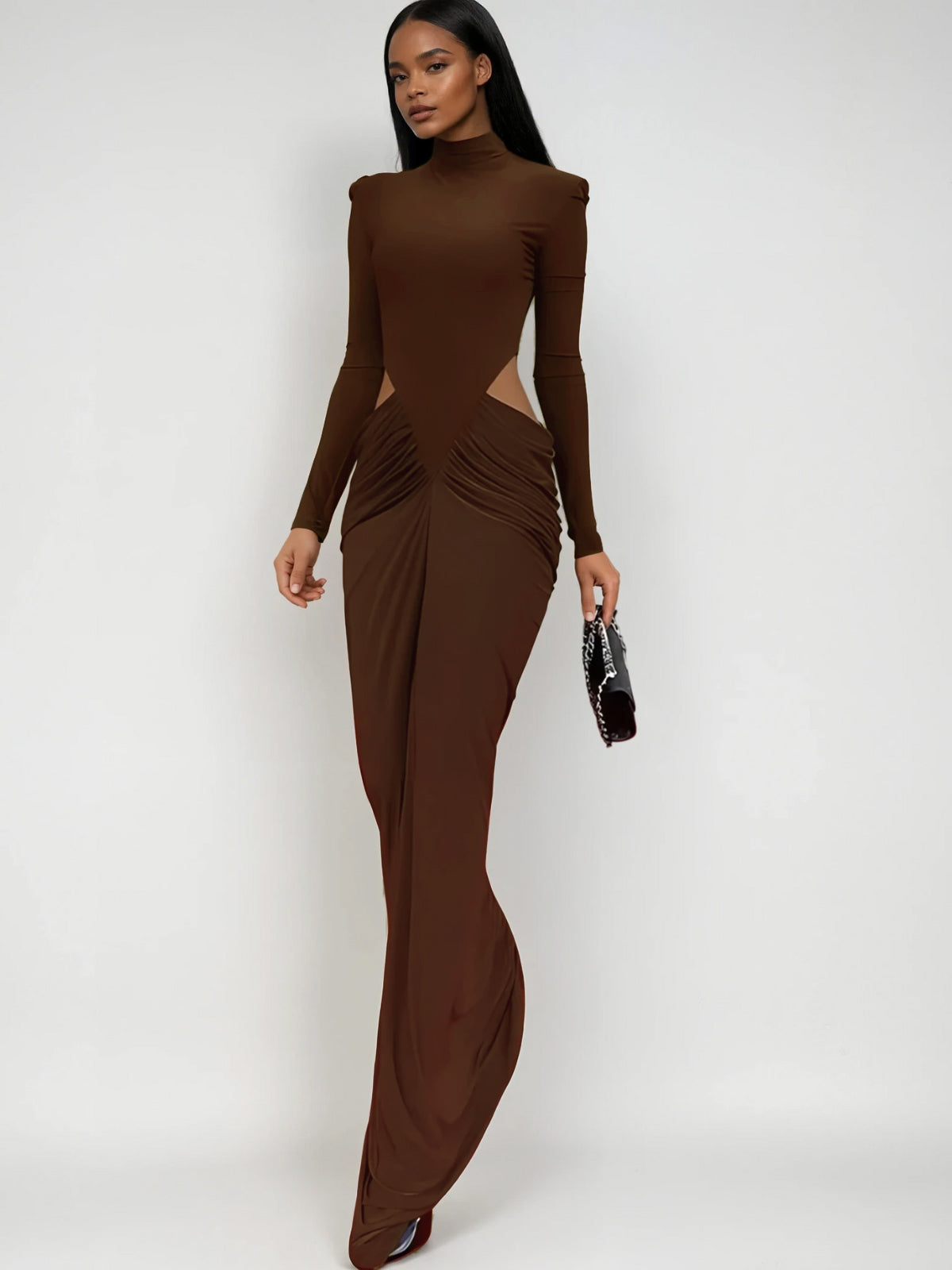 Dualux High Neck Cutout Maxi Dress In Brown