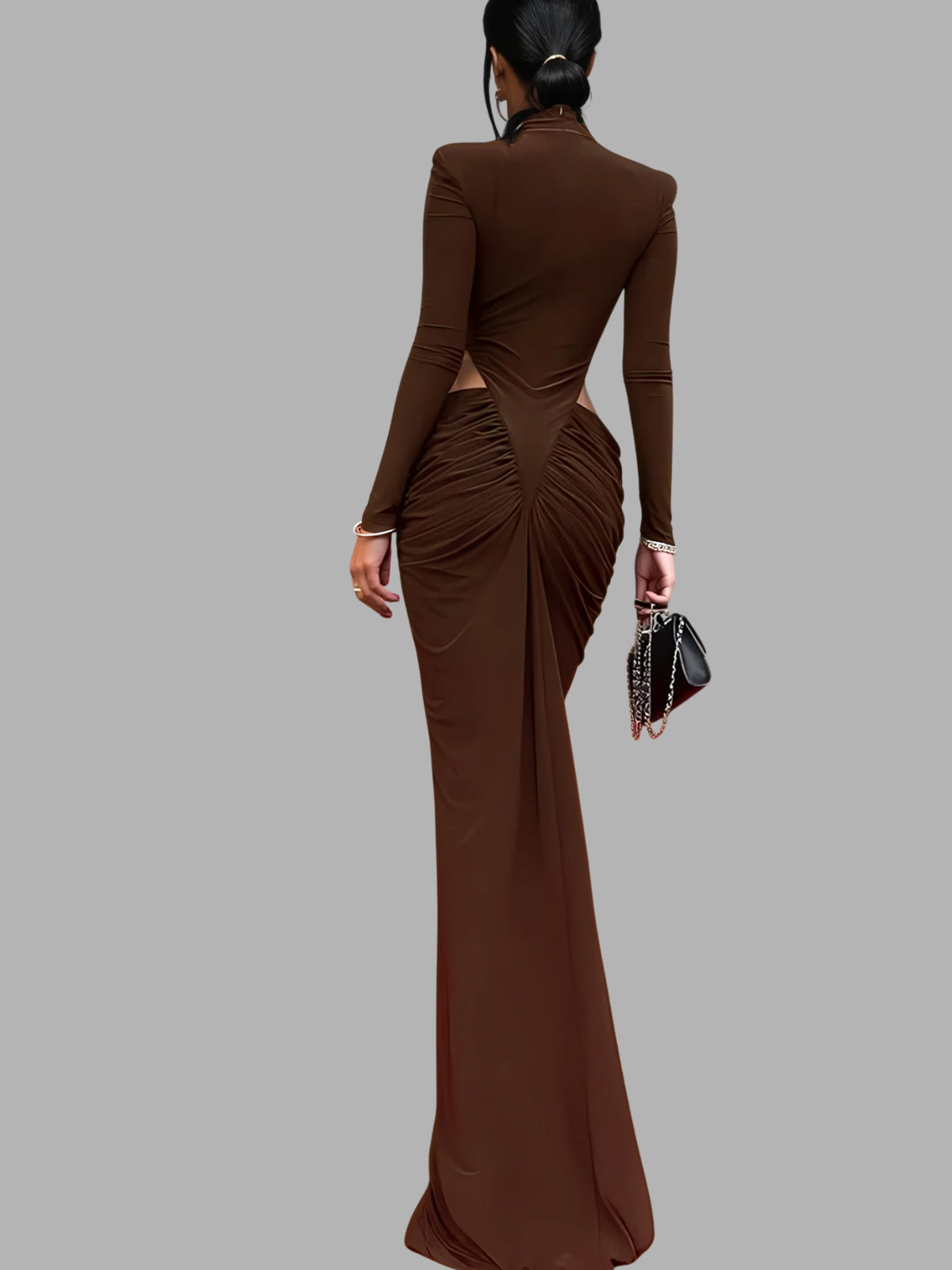 Dualux High Neck Cutout Maxi Dress In Brown