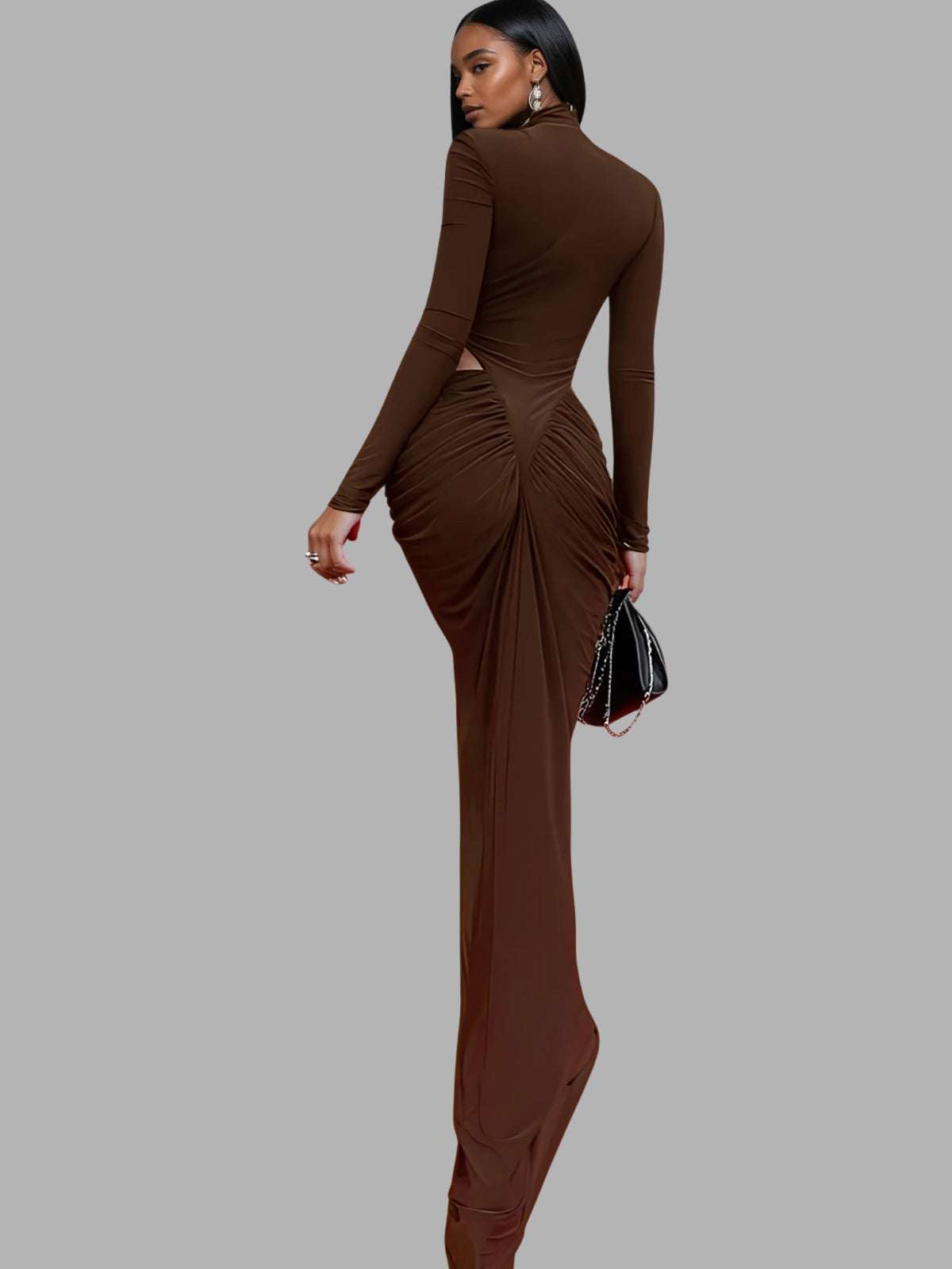 Dualux High Neck Cutout Maxi Dress In Brown