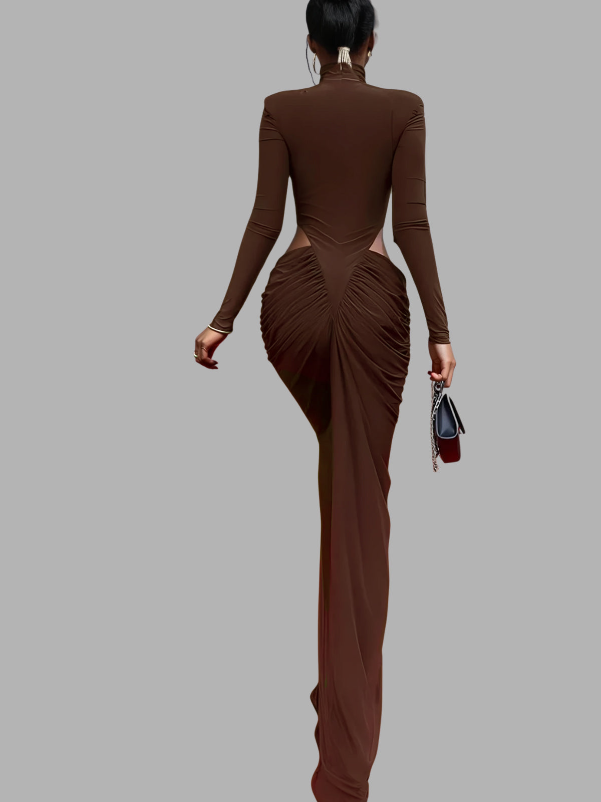 Dualux High Neck Cutout Maxi Dress In Brown
