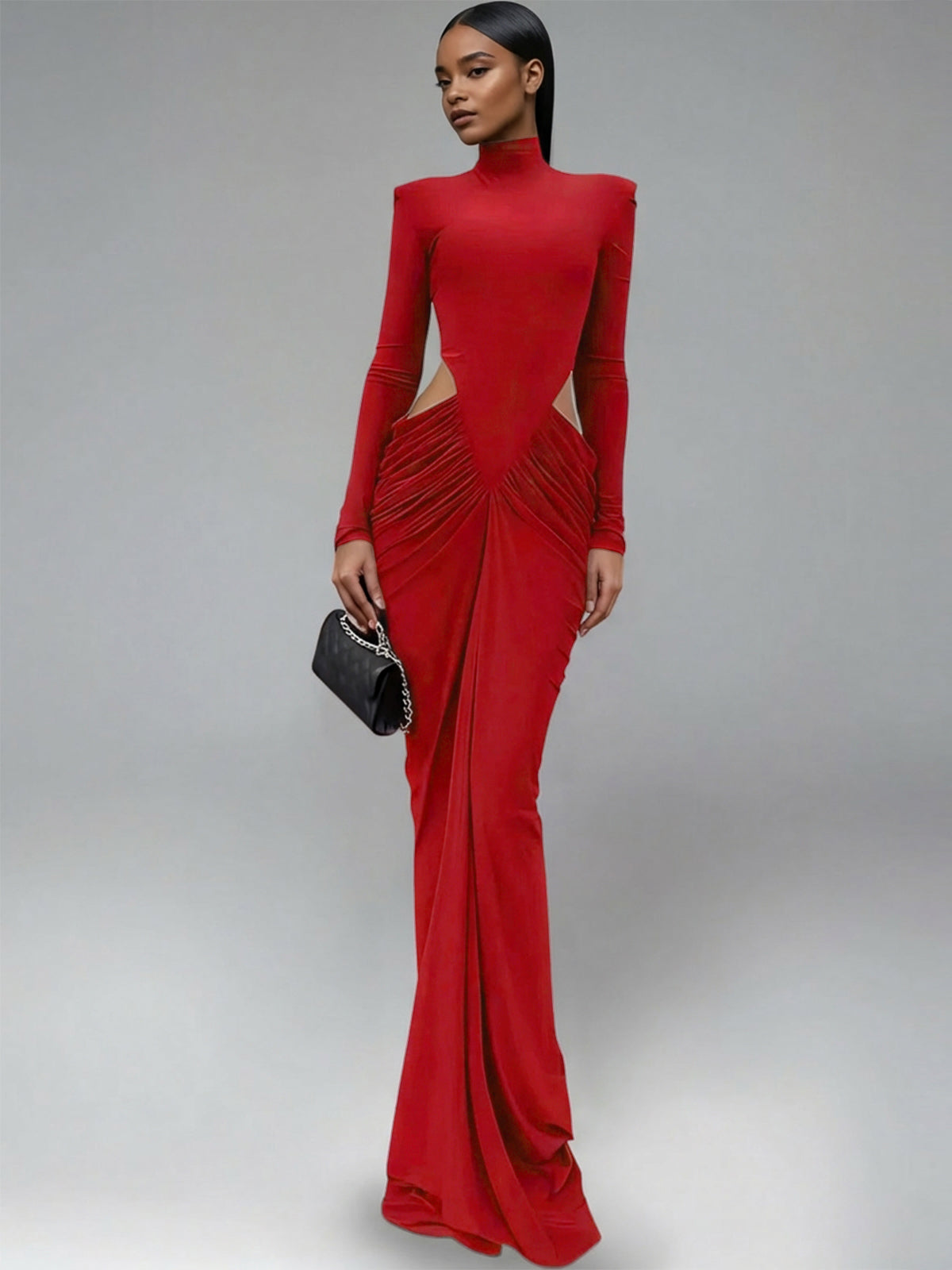 Dualux High Neck Cutout Maxi Dress In Red