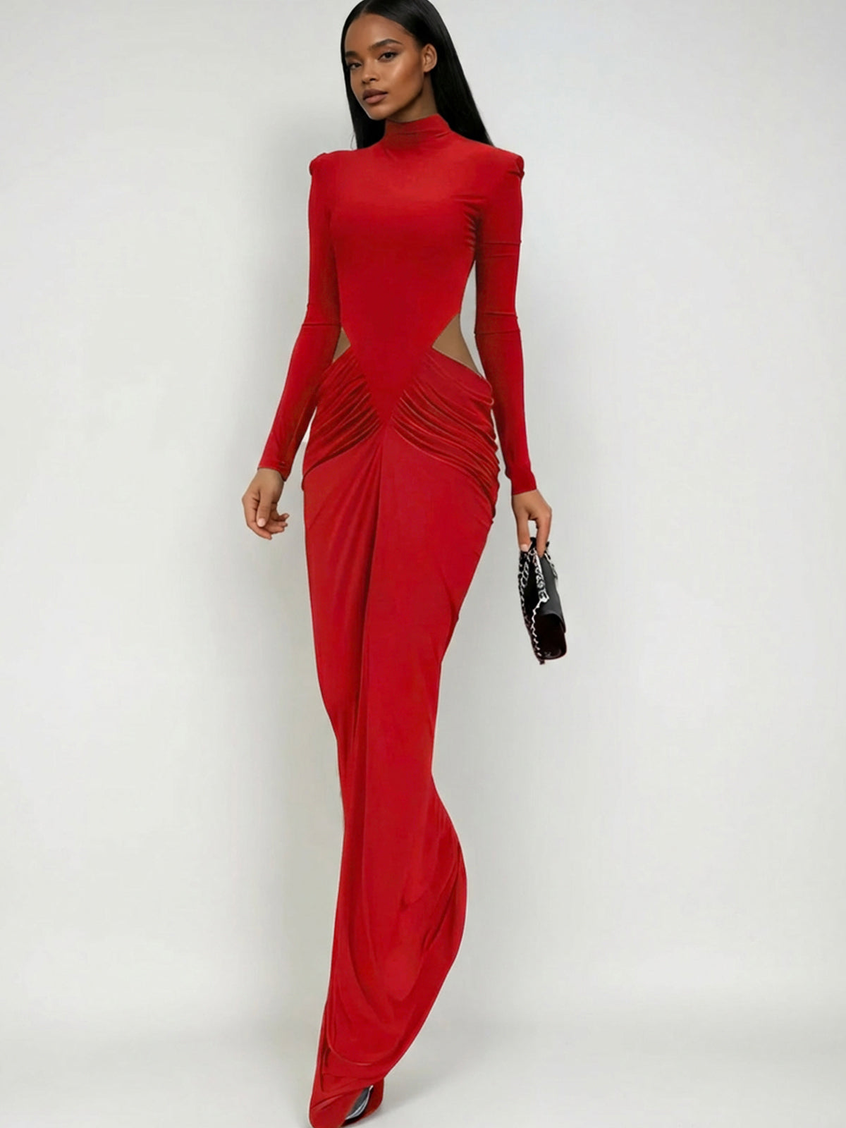Dualux High Neck Cutout Maxi Dress In Red
