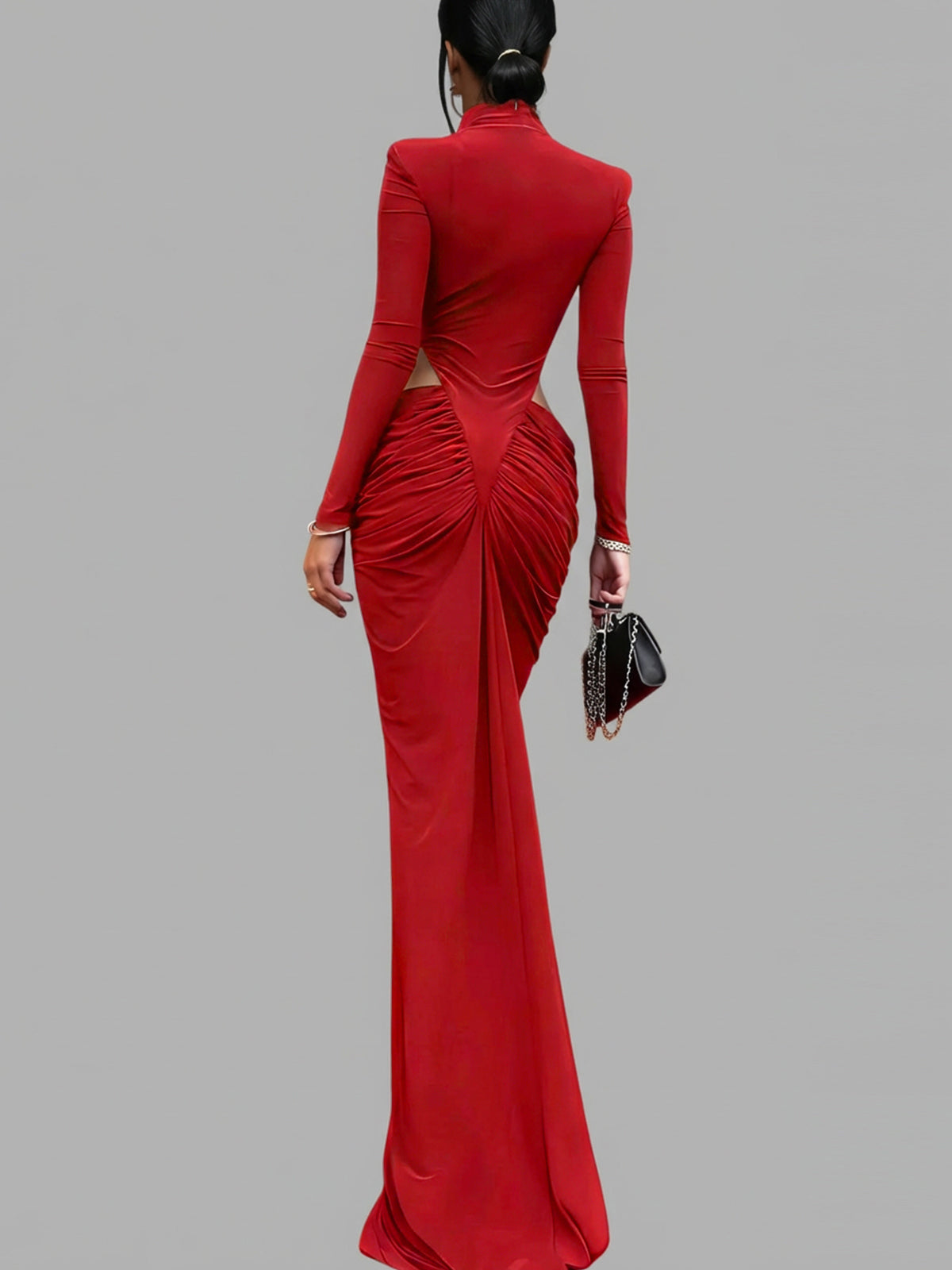 Dualux High Neck Cutout Maxi Dress In Red