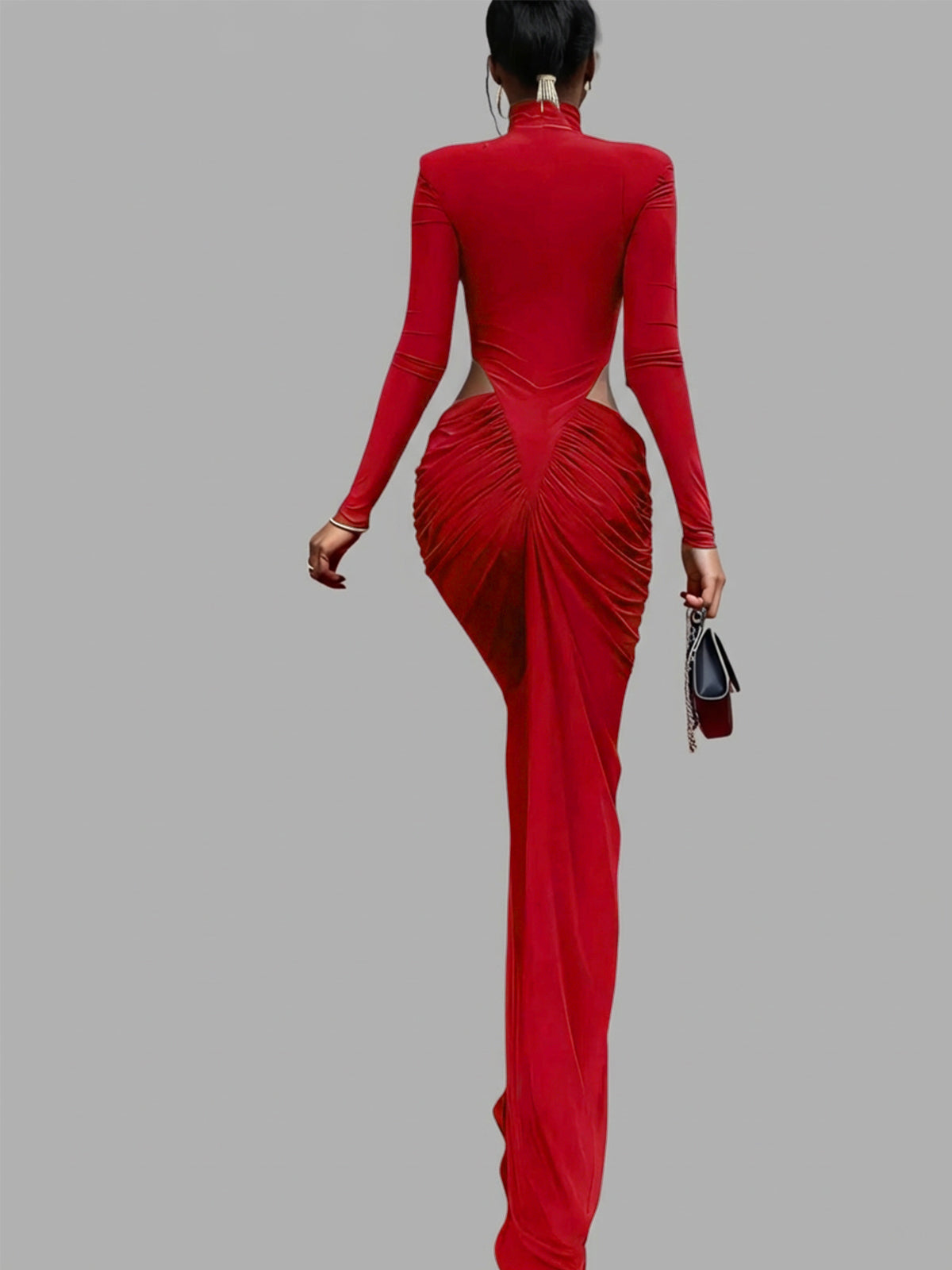 Dualux High Neck Cutout Maxi Dress In Red
